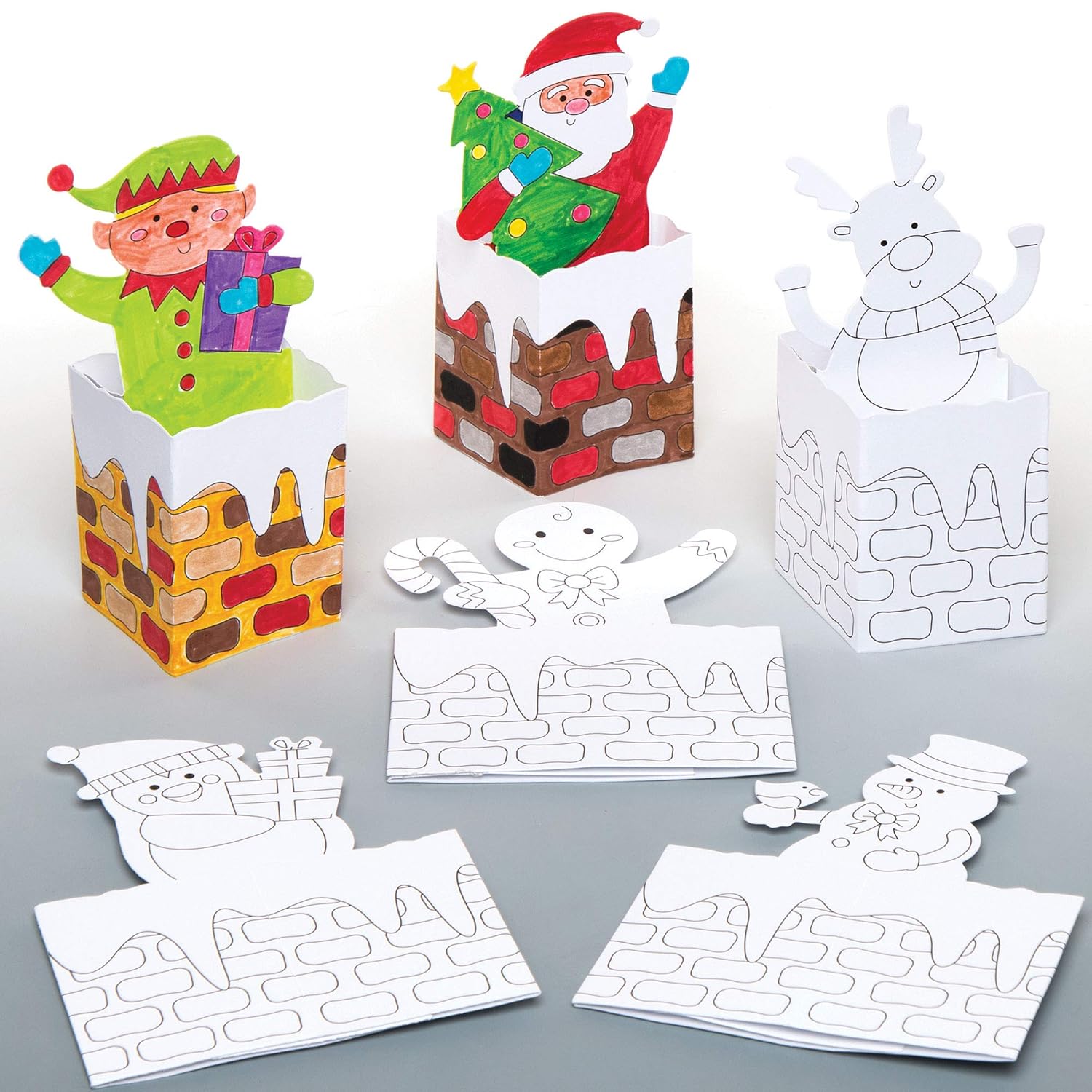 Baker Ross AR850 Chimney Pop-Up Colour in Cards - 3D Christmas Craft Kit for Kids