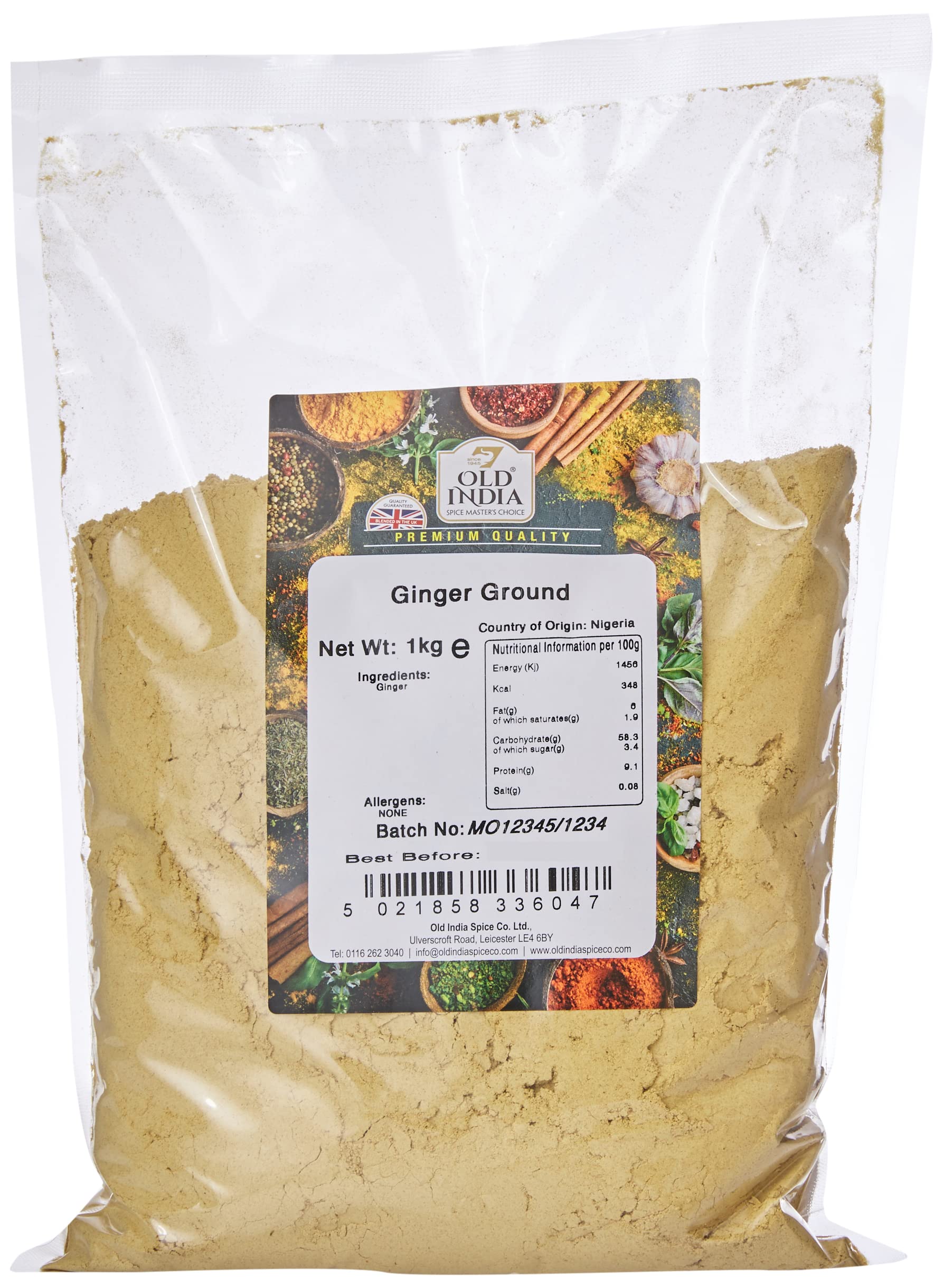 Old India Gemahlener Ingwer (1 kg) – 100 % natürliches, gentechnikfreies Gewürz für Currys, Suppen und Eintöpfe
