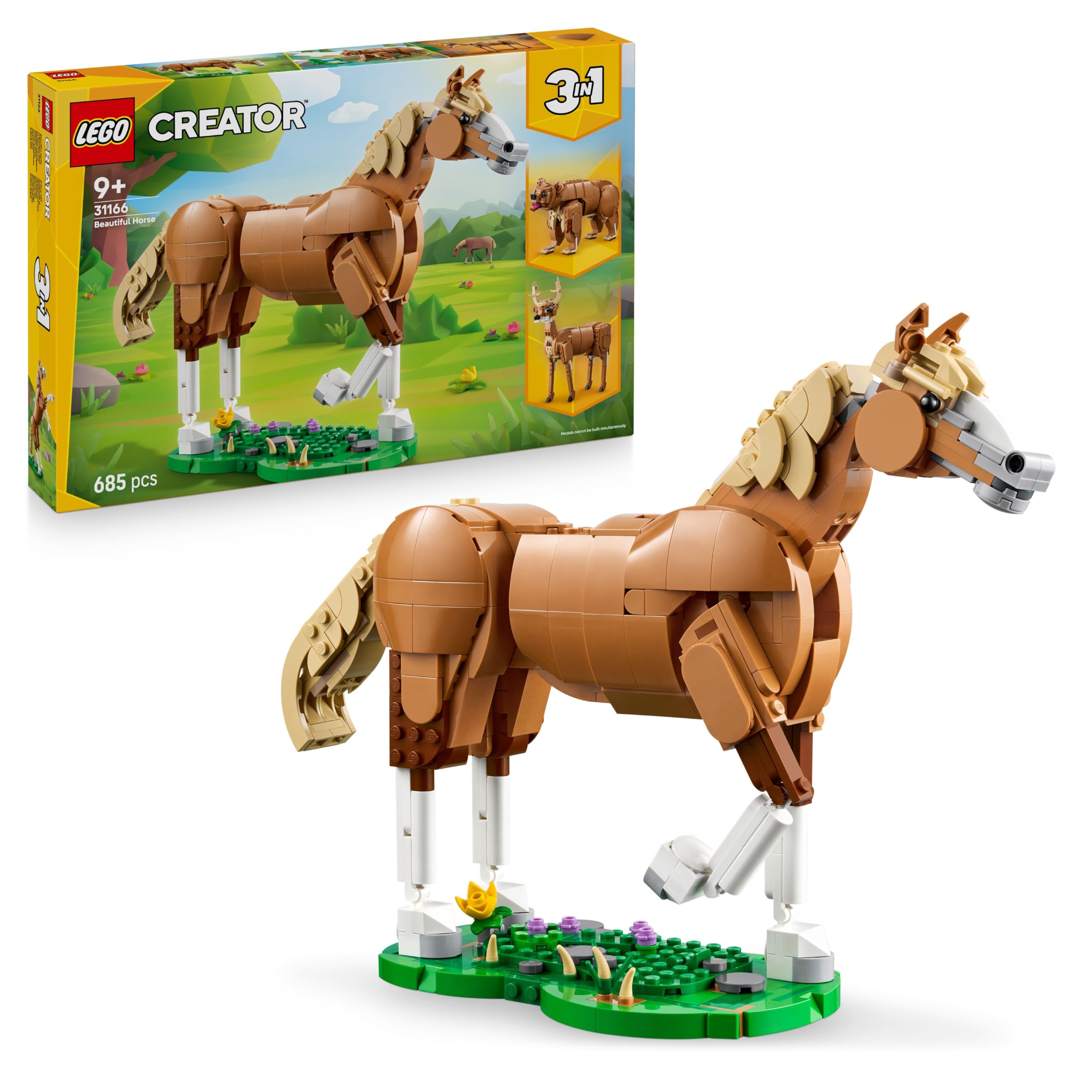LEGO Creator 3-in-1 Wunderschönes Pferdespielzeug – 3 Tier-Bausets für Kinder ab 9 Jahren