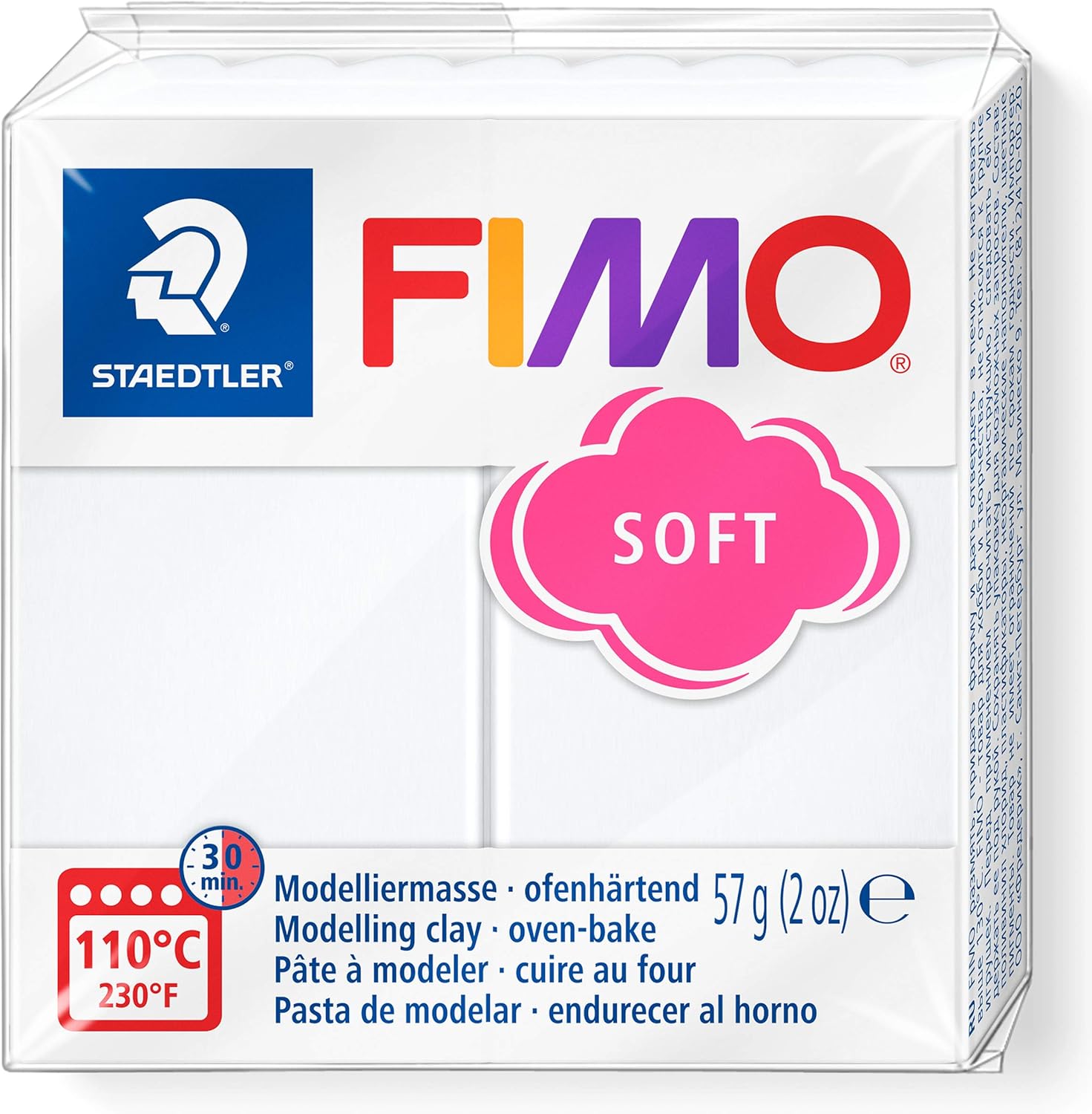 STAEDTLER Fimo Soft 57 g ofenhärtende Modelliermasse – Weiß – Kunsthandwerk für kreative Familien