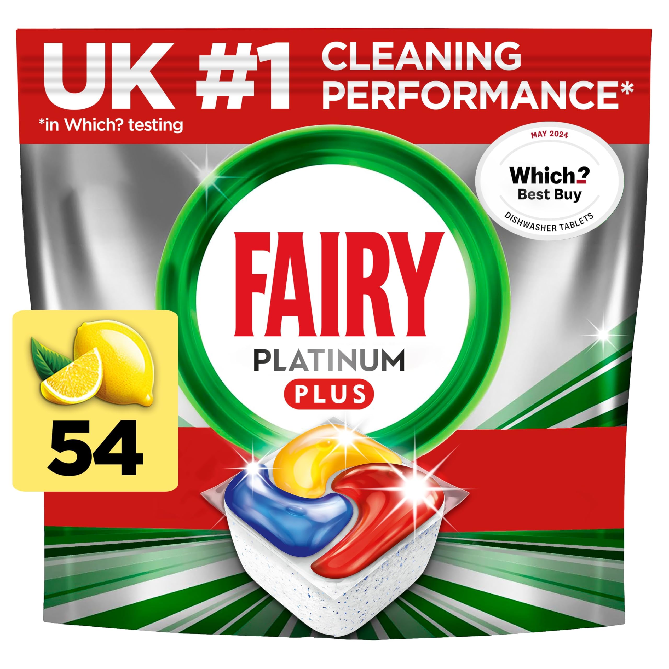Fairy Platinum Plus All-in-One Geschirrspültabs, Zitrone, 54 Tabs