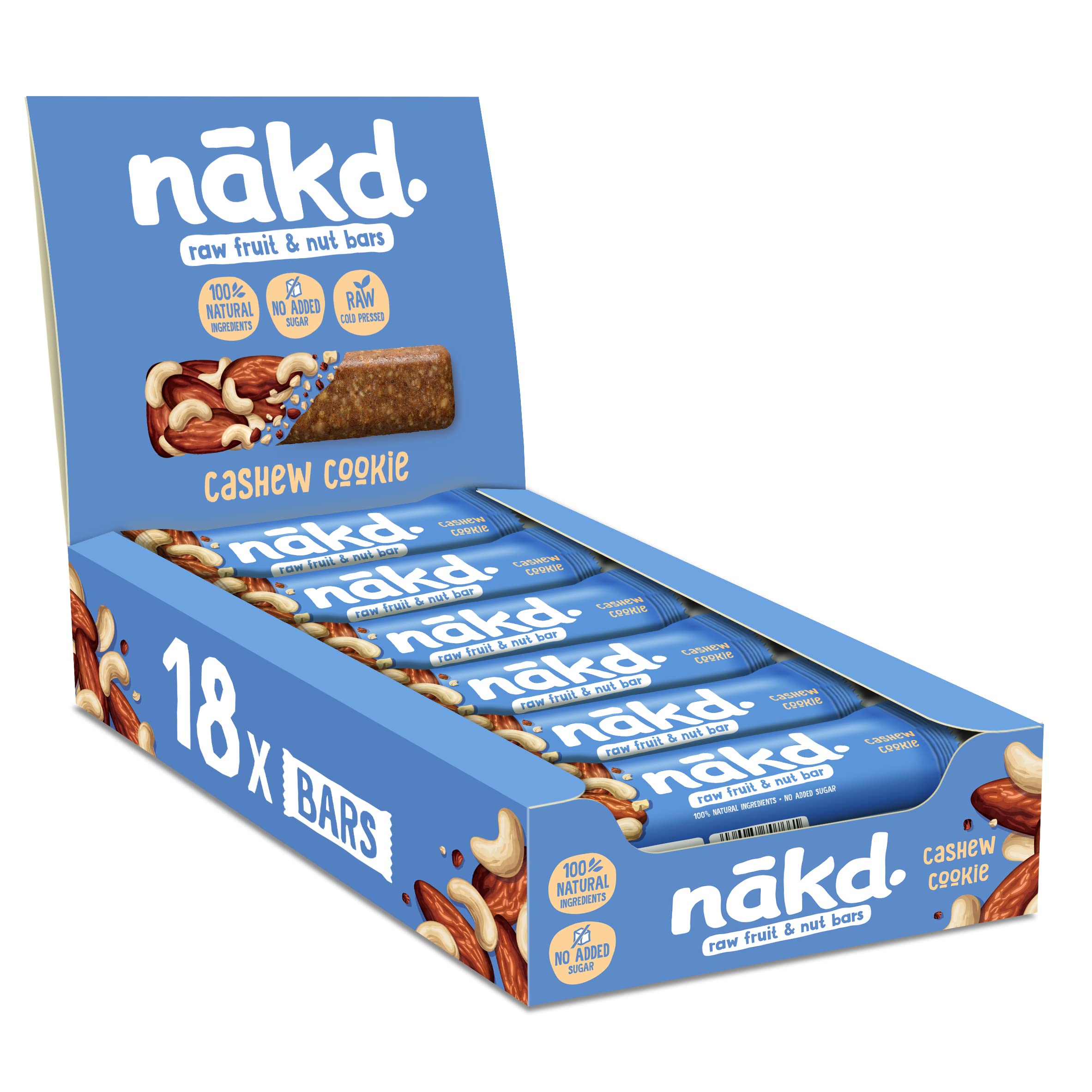 Nakd Cashew Cookie Natürliche Frucht- und Nussriegel – Vegan, Glutenfrei, Ohne Zuckerzusatz – 35 g x 18
