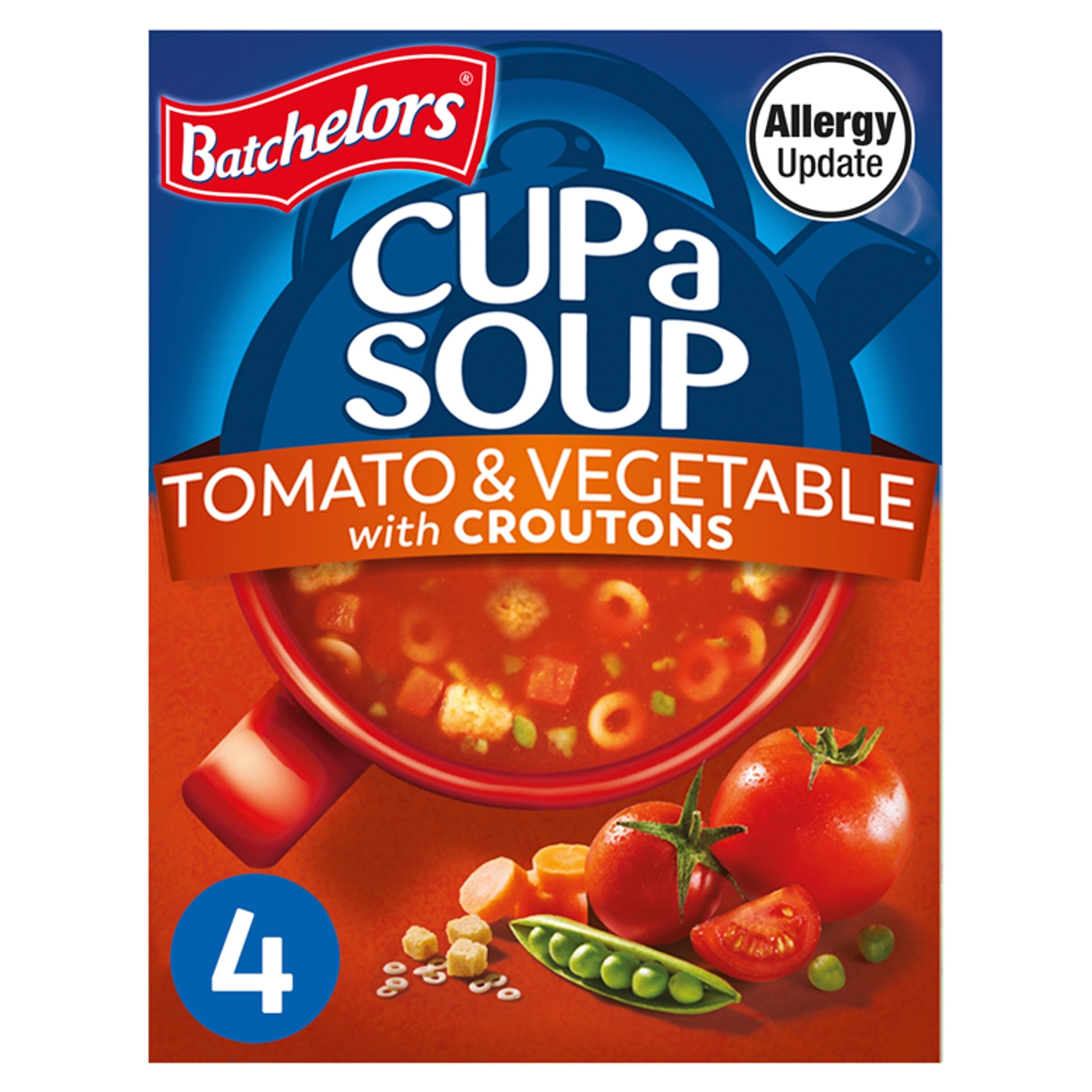 Batchelors - Cup a Soup Tomaten & Gemüse mit Croutons Instant-Suppenbeutel, 4er-Pack