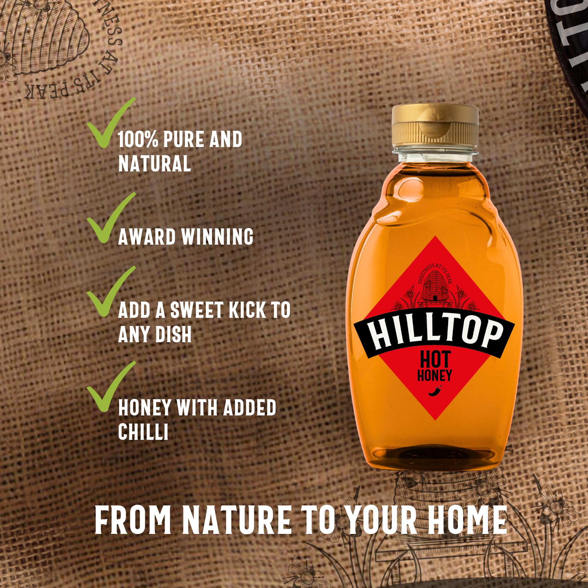 Hilltop Infusion Hot Honey, 720 g Quetschflasche – Natürlicher Honig mit würzigem Chili
