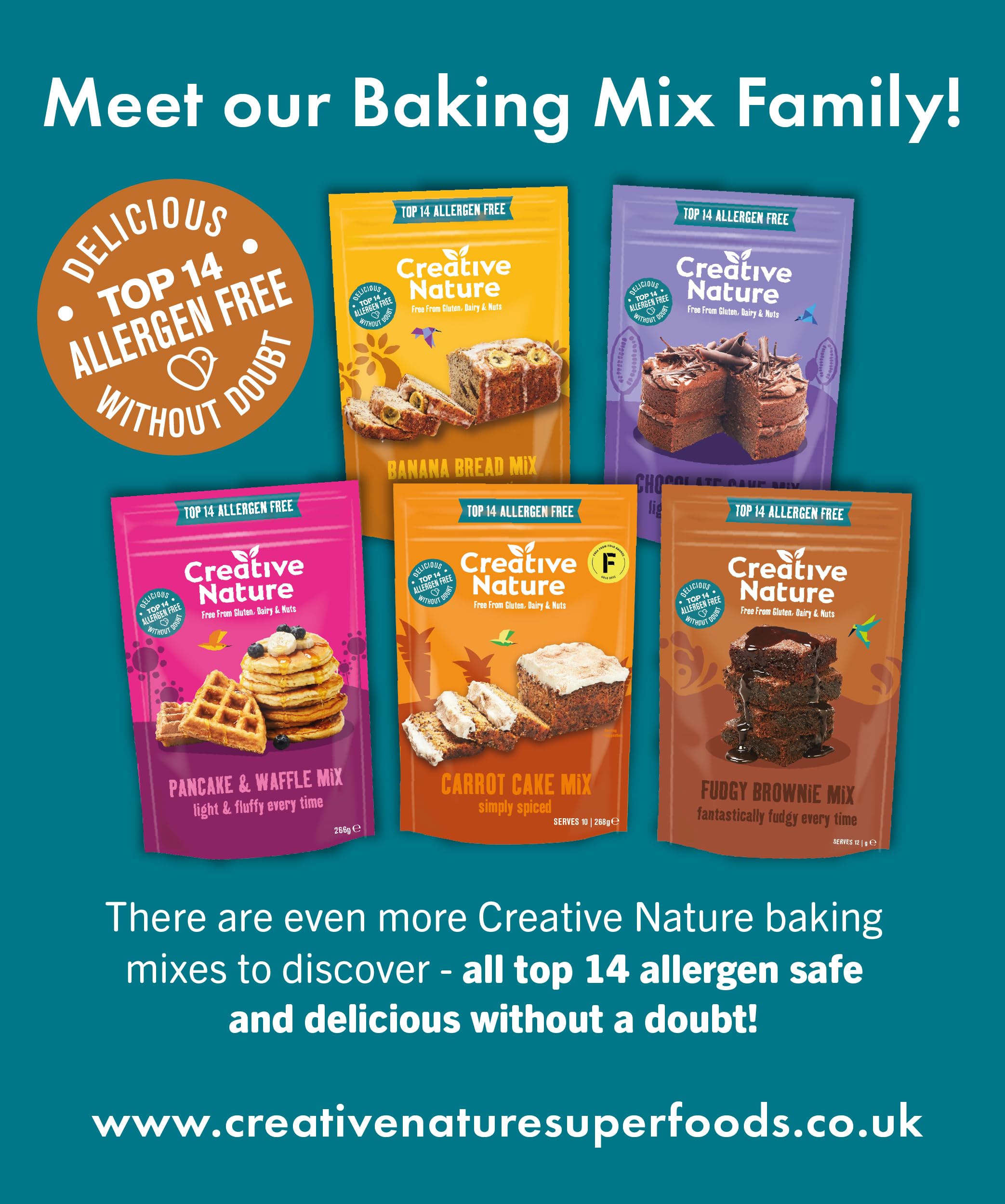 Creative Nature Chia & Kakao Brownie Mix - Glutenfreie, allergenfreie Backmischung 250g