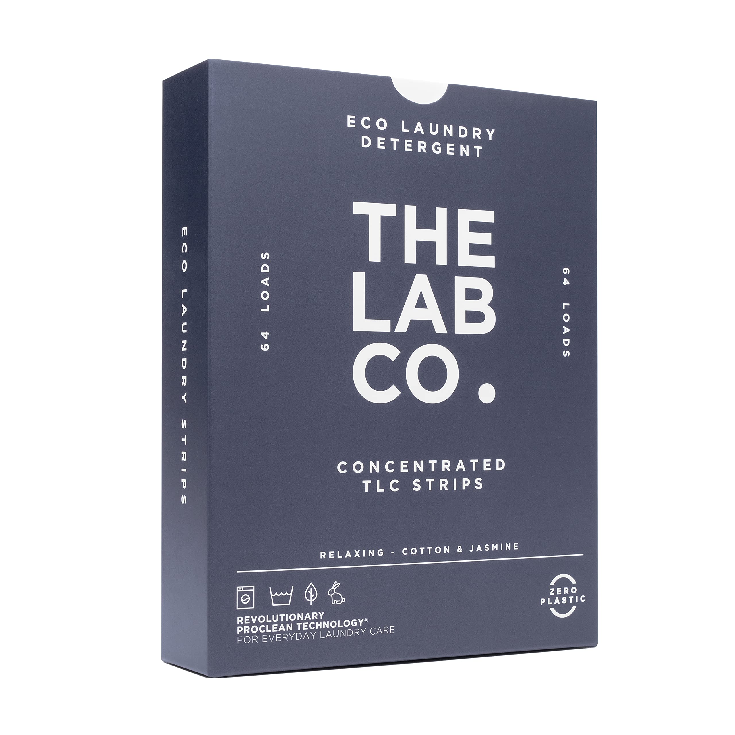 The Lab Co. – Waschmittelstreifen (64 Ladungen, Baumwolle, Lavendel, Jasmin)