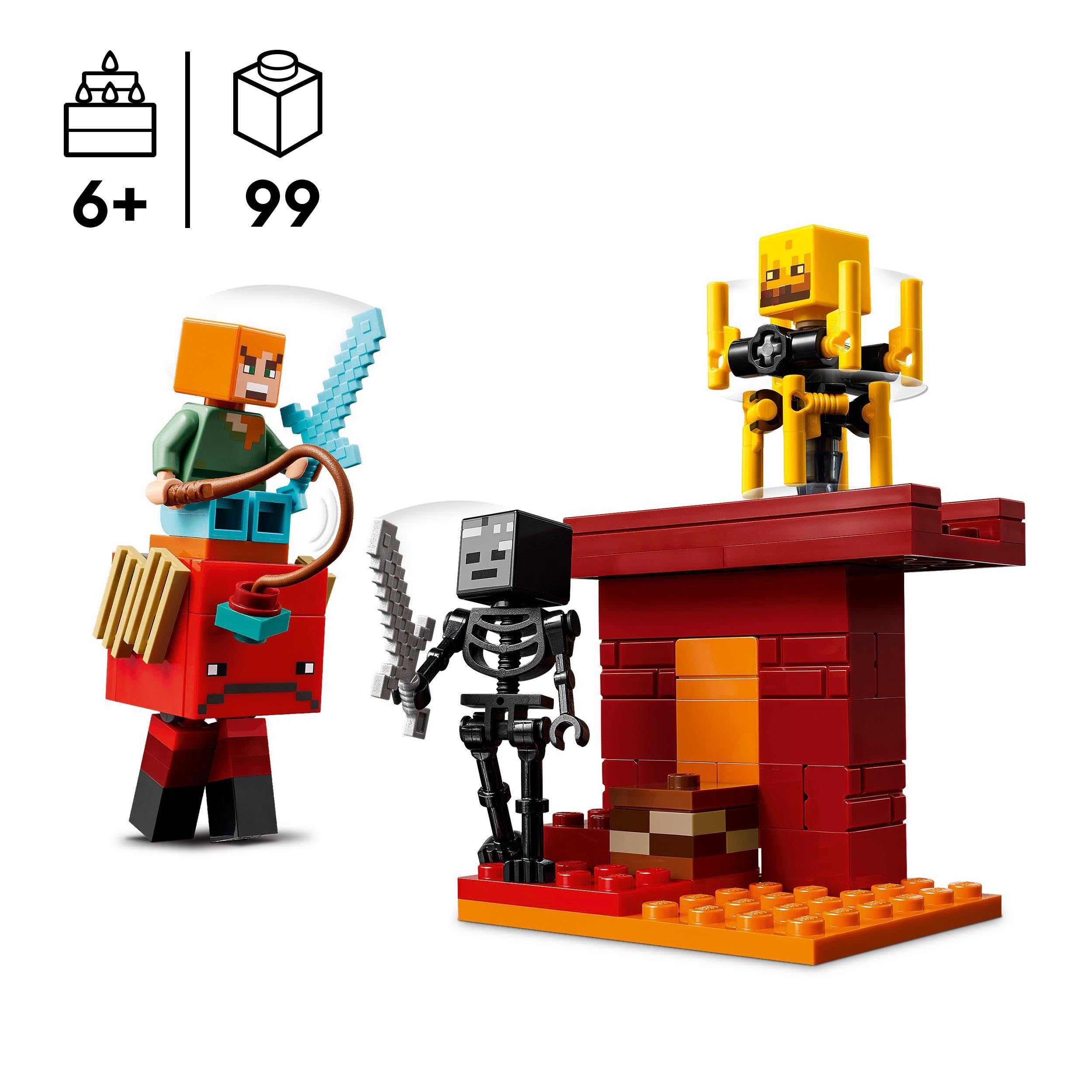 LEGO Minecraft The Nether Lava Battle Bauset – 99-teiliges Spielset mit Alex-Figur, ab 6 Jahren