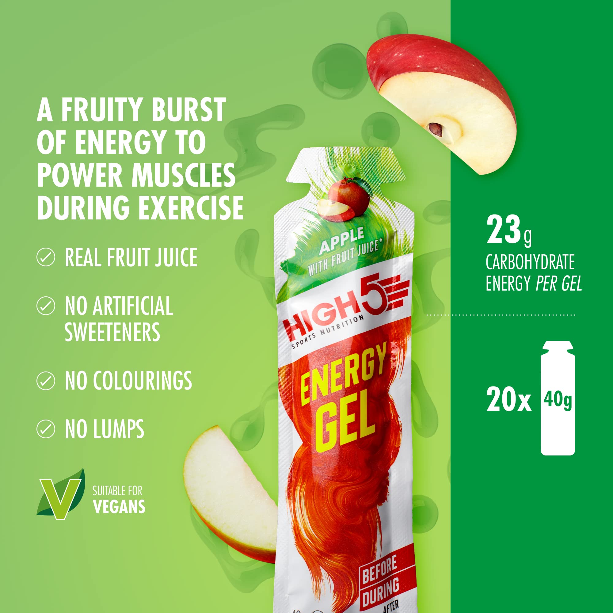 HIGH5 Energy Gels – Schnell freisetzende Kohlenhydrat-Gels mit Apfelgeschmack für Ausdauersport