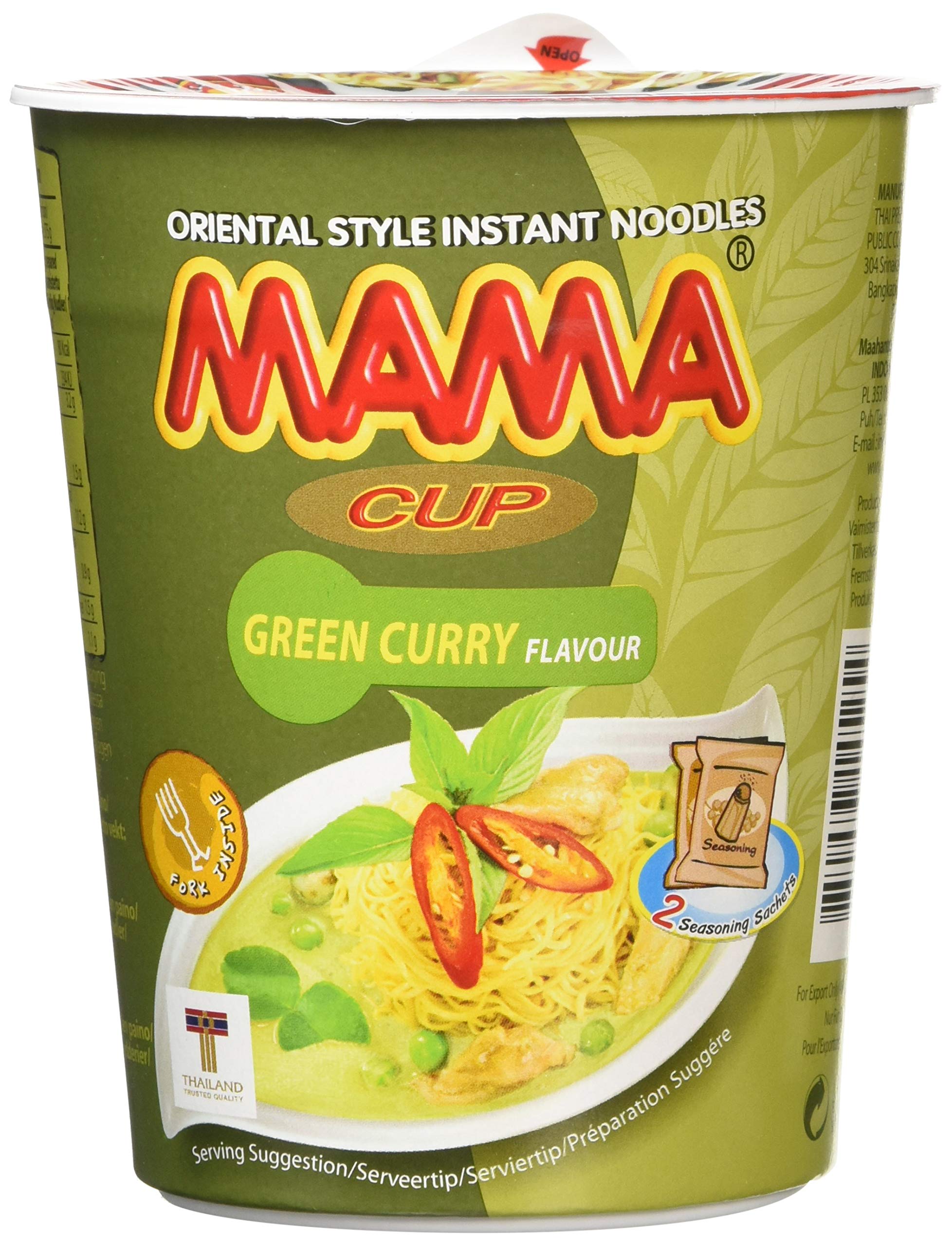 Mama Instant Cup Nudel mit grünem Currygeschmack 70 g - 12er-Pack