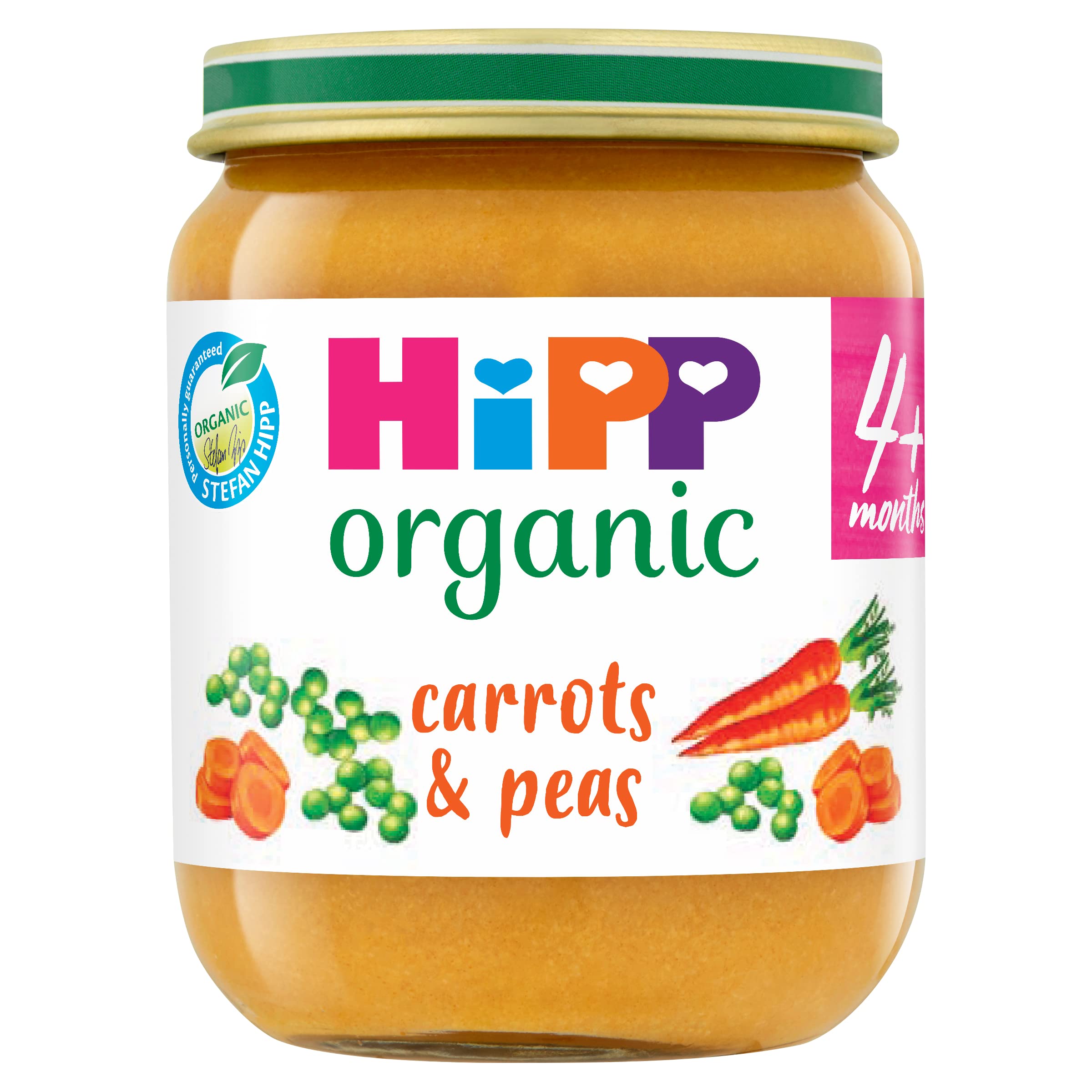 HiPP Organic Carrots & Peas Baby Food Jar 4+ Months 125g (Pack of 6)