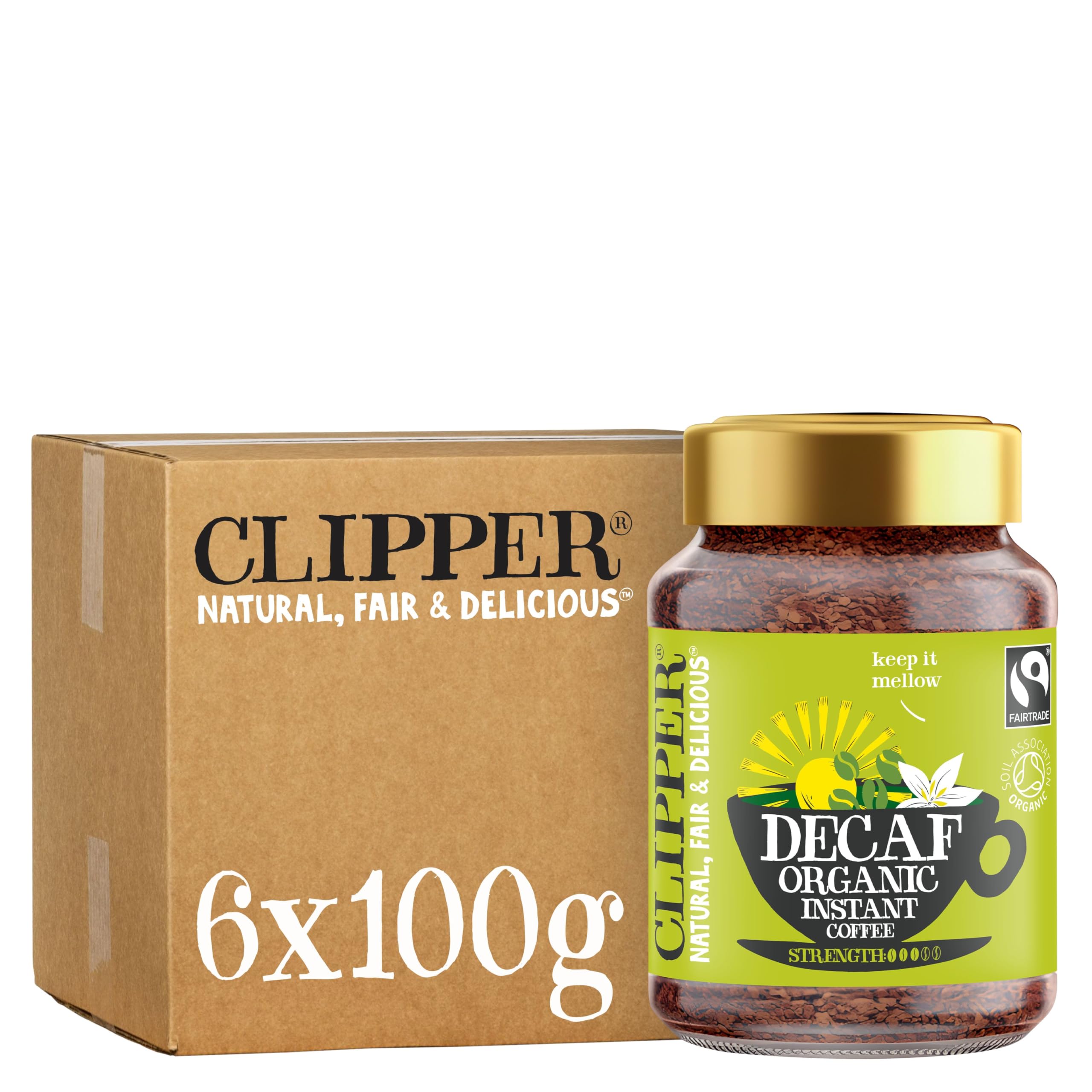 Clipper Bio-Instantkaffee, koffeinfrei, 6 Gläser à 100 g, mittelstark gerösteter Arabica