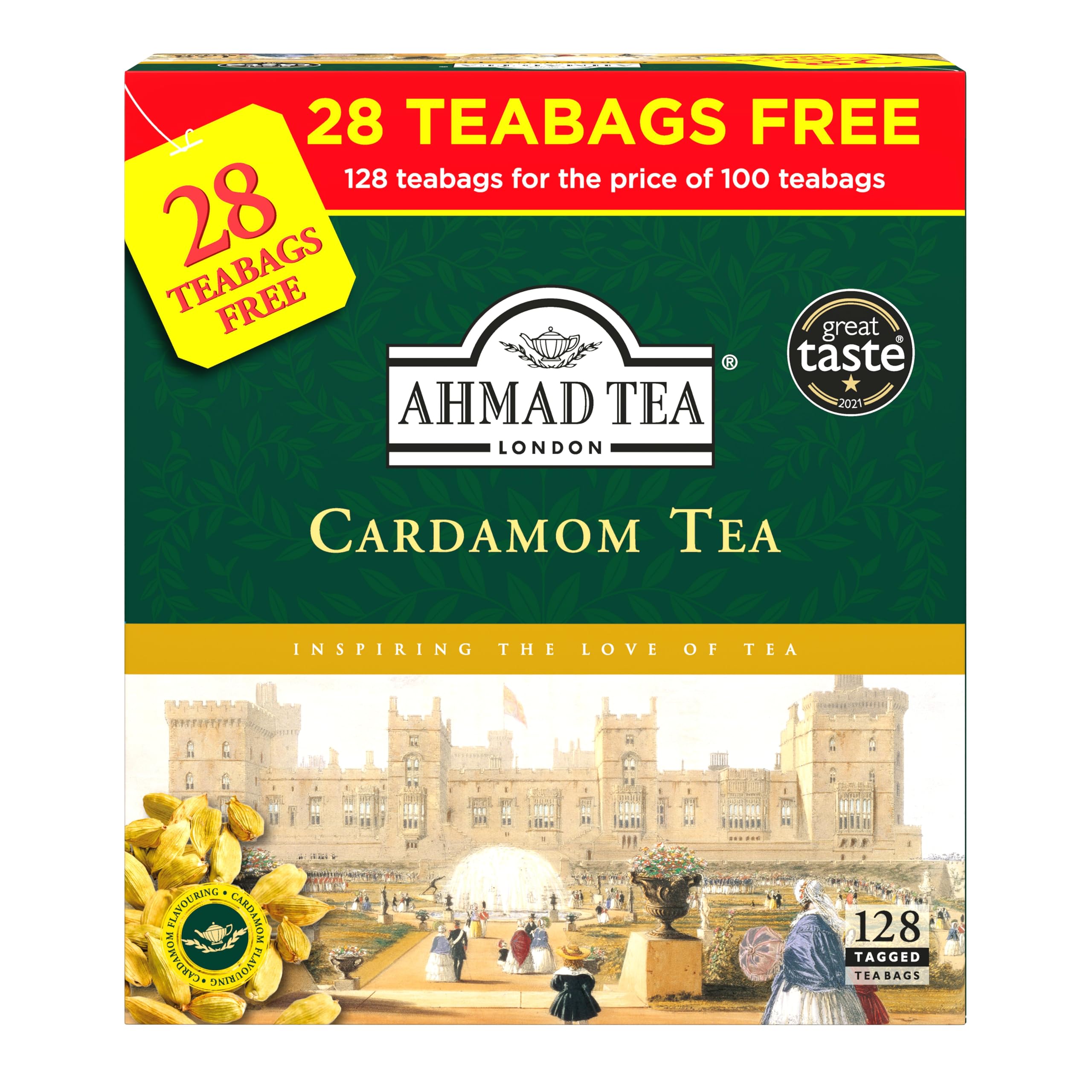 Ahmad Tea – Schwarzer Tee mit Kardamom, 128 markierte Teebeutel (davon 28 gratis)