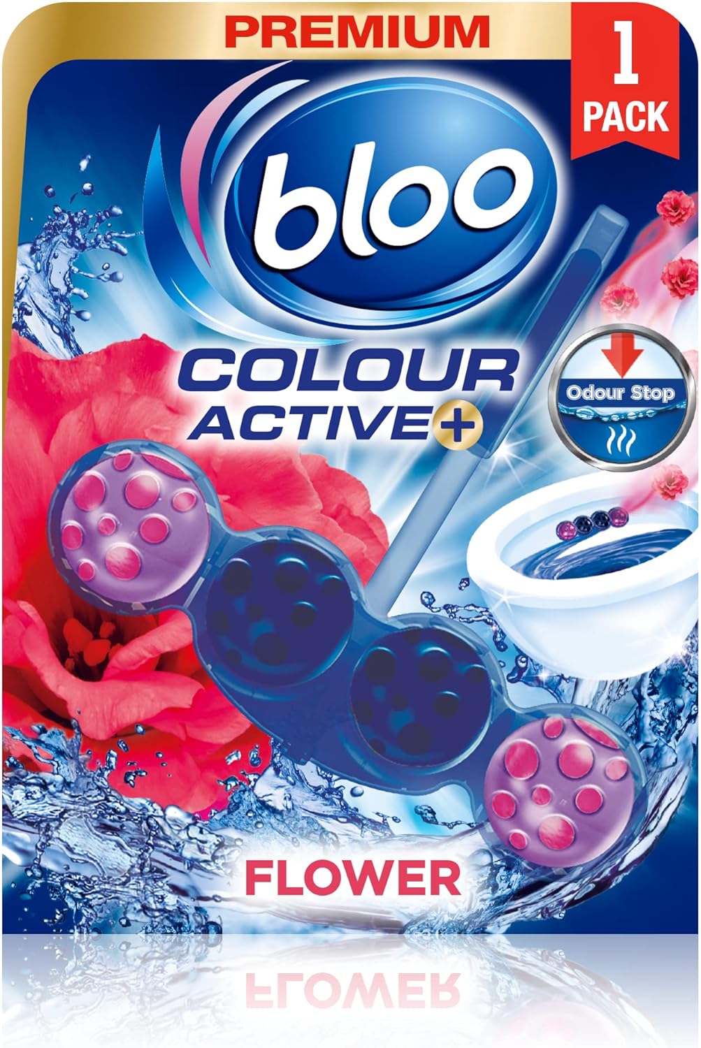 Bloo - Farbaktiver Toilettenreiniger mit frischen Blumen, 50 g