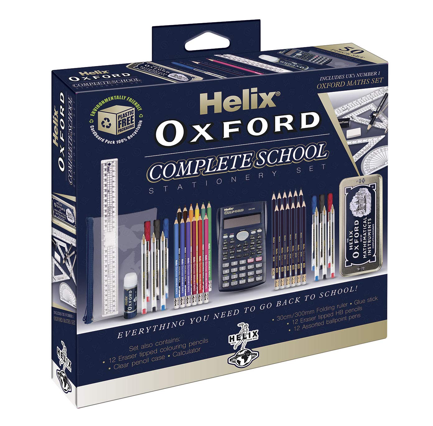 Helix Oxford Komplettes Schreibwarenset für den Schulanfang, Oxford-Blau