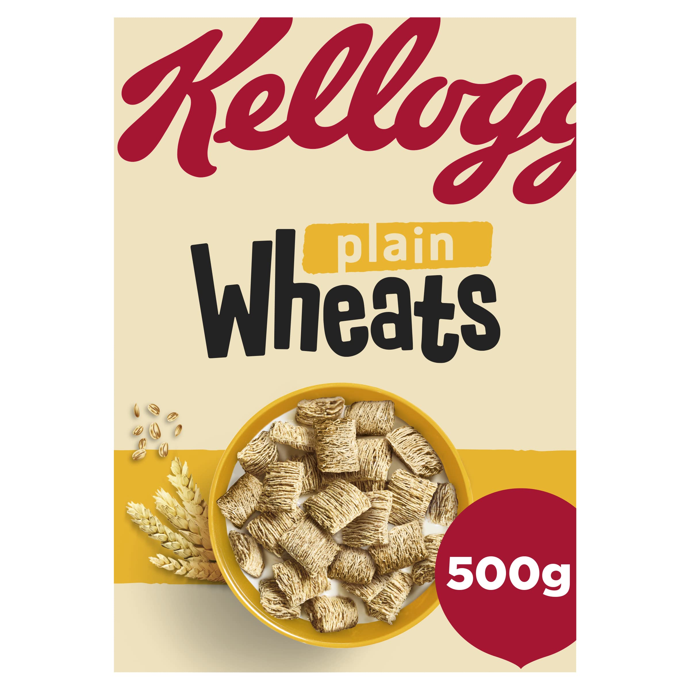 Kellogg's Plain Wheats Cereal 500 g – ballaststoffreich, ohne Zuckerzusatz, veganes Vollkorn-Frühstücksmüsli