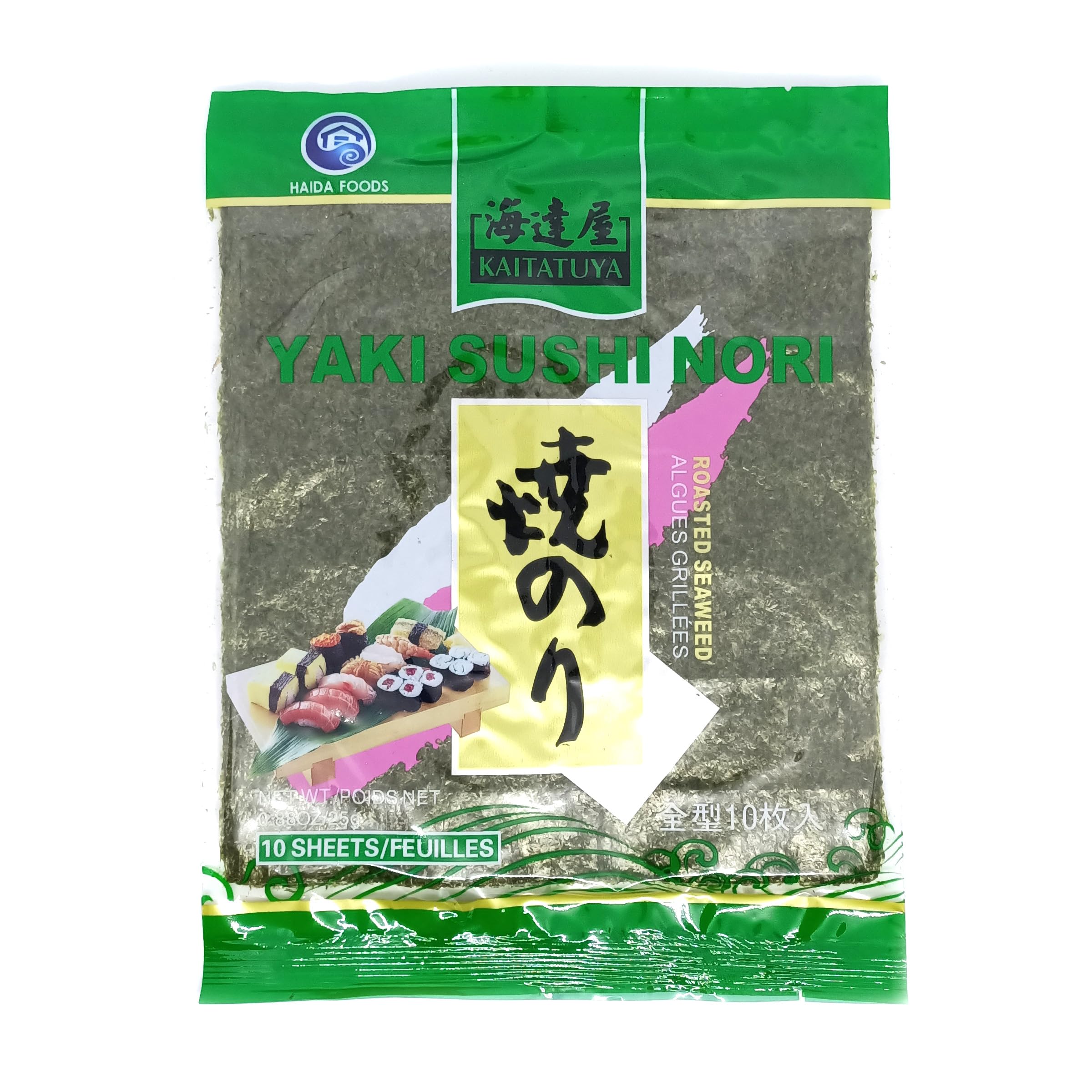 Geröstete Algen von Kaitatuya – Grünes Sushi-Nori, 10 ganze Blätter