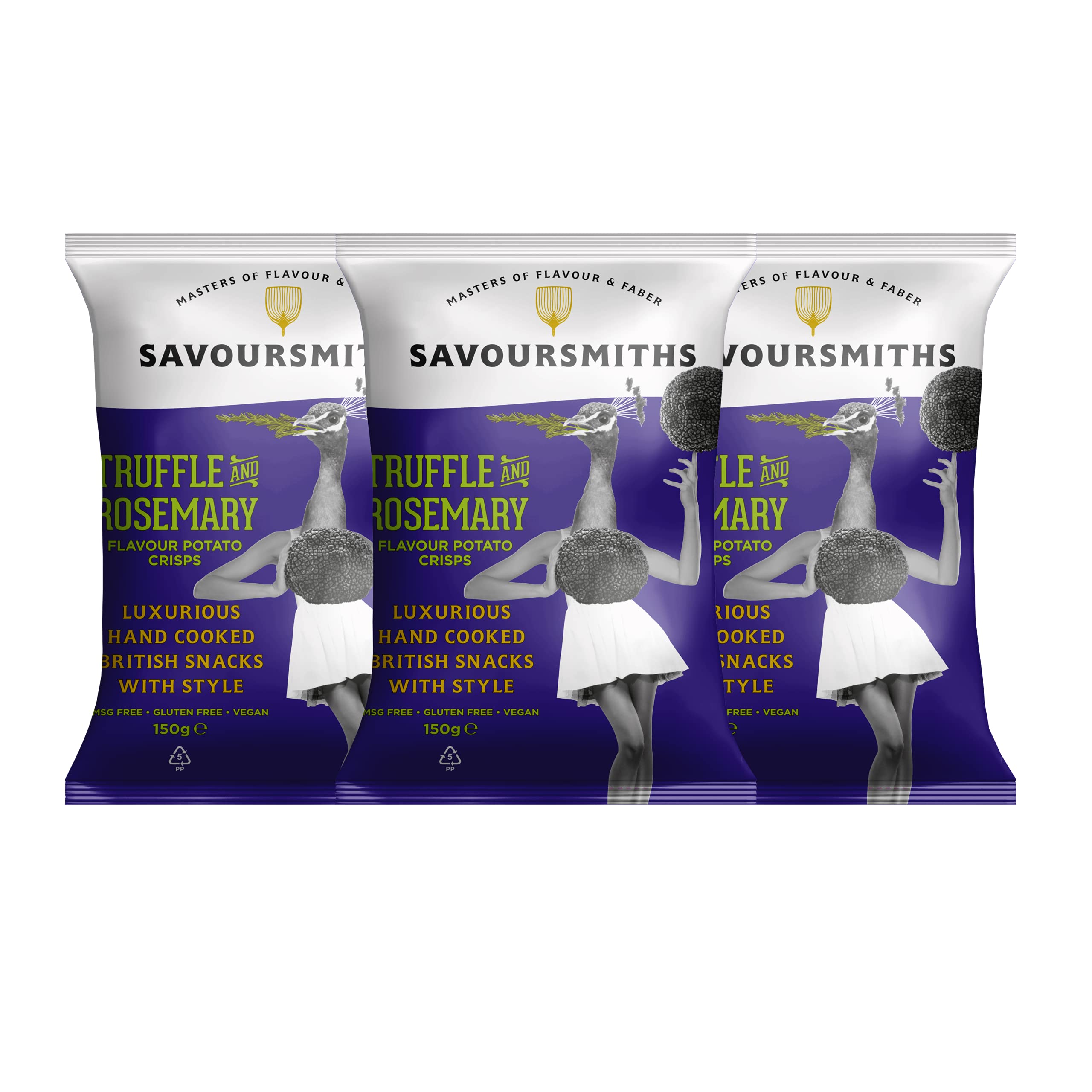 Savoursmiths Trüffel und Rosmarin, handgekochte Luxus-Kartoffelchips, 150 g x 3