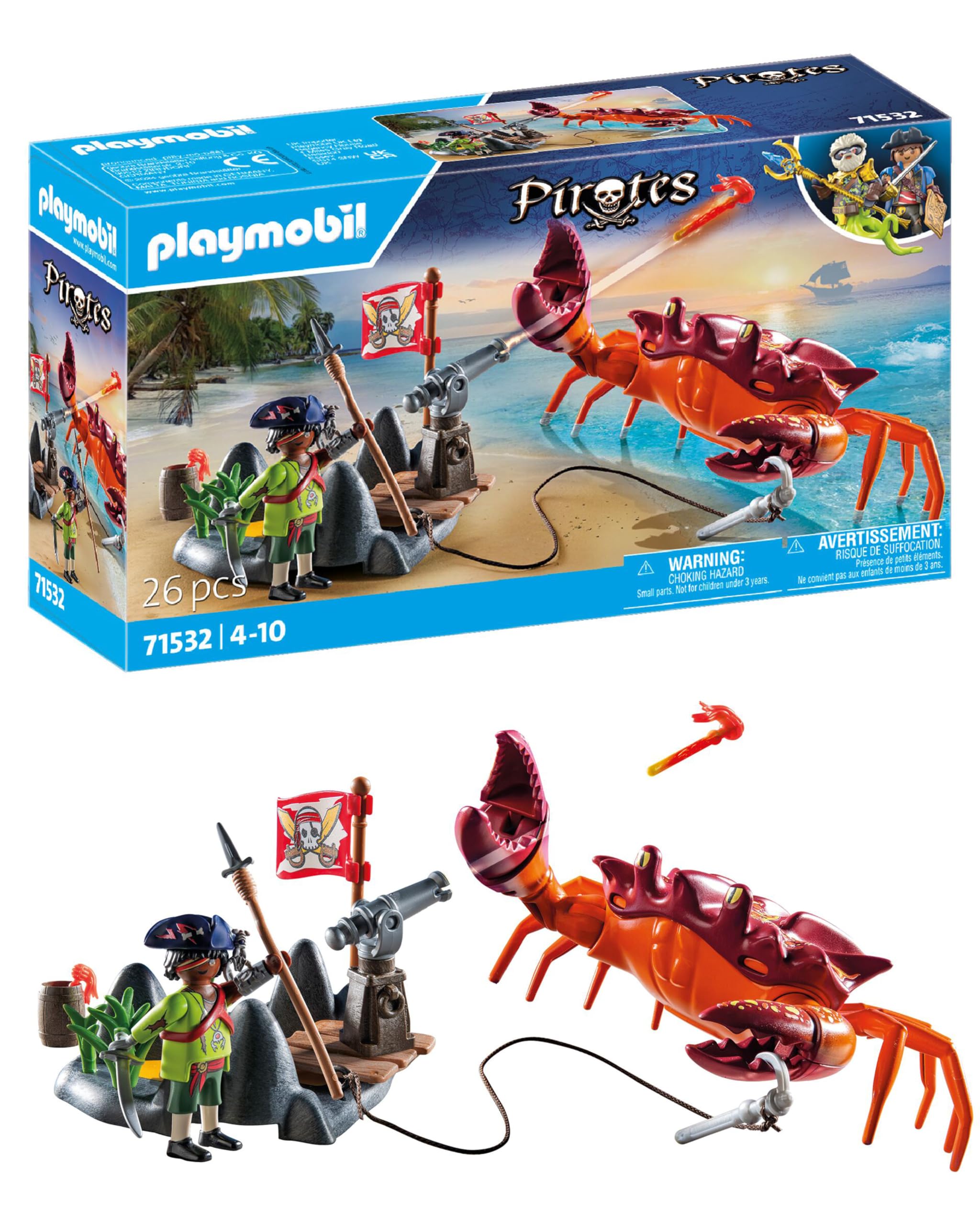 Playmobil 71532 Piraten: Kampf mit der Riesenkrabbe – Fantasy-Piraten-Spielset für Kinder ab 4 Jahren