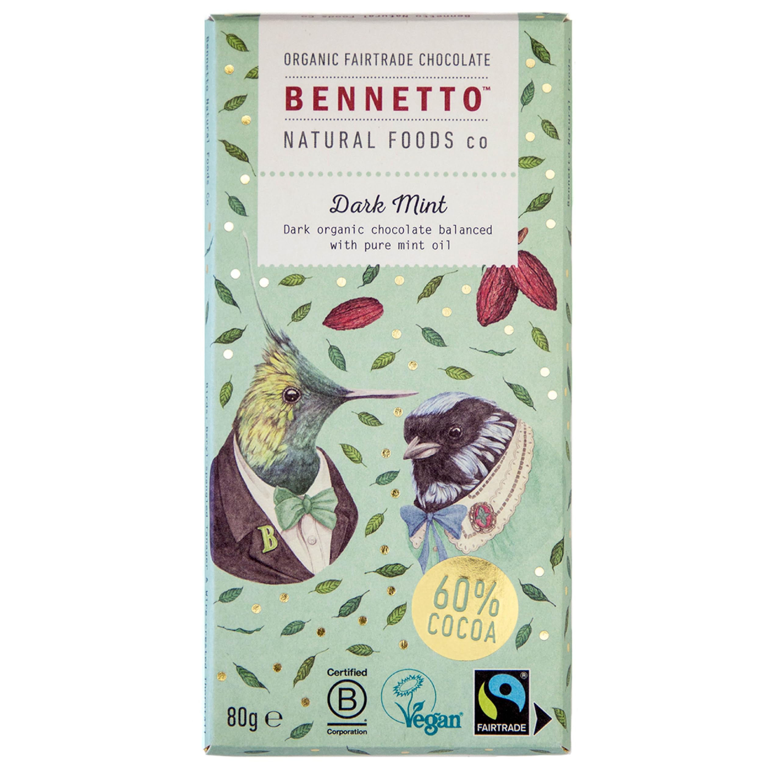 Bennetto Dark Mint Zartbitterschokolade mit 60 % Kakao und Pfefferminzöl – 90 g