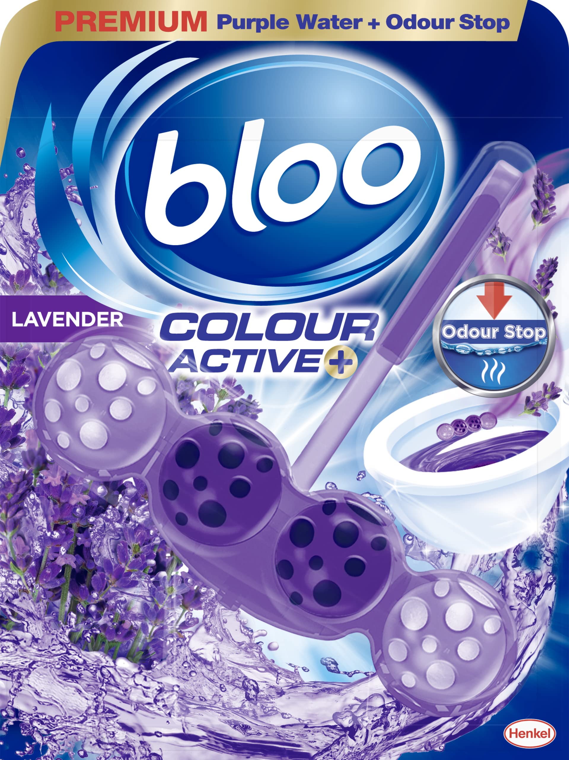 Bloo Colour Active+ Lavendel Toilettenstein (50g) - Anti-Kalk, langanhaltende Frische bei jeder Spülung