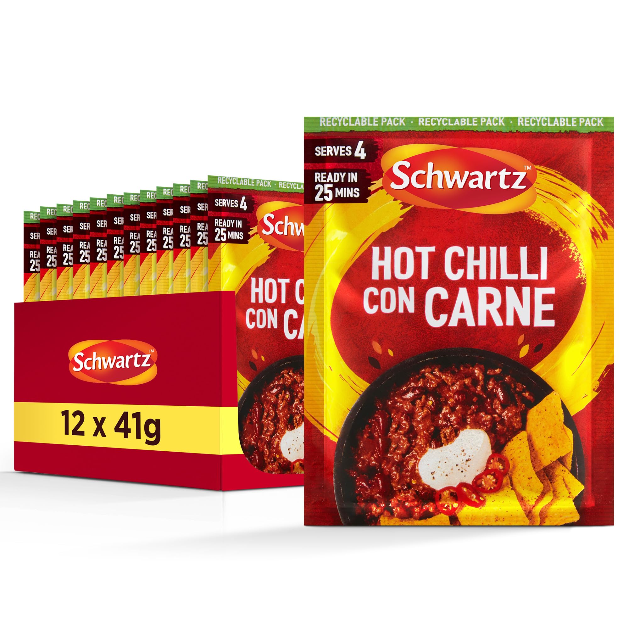 Schwartz - Scharfe Chili con Carne Mischung 41 g | 12er-Pack | Extra scharf | Vegan