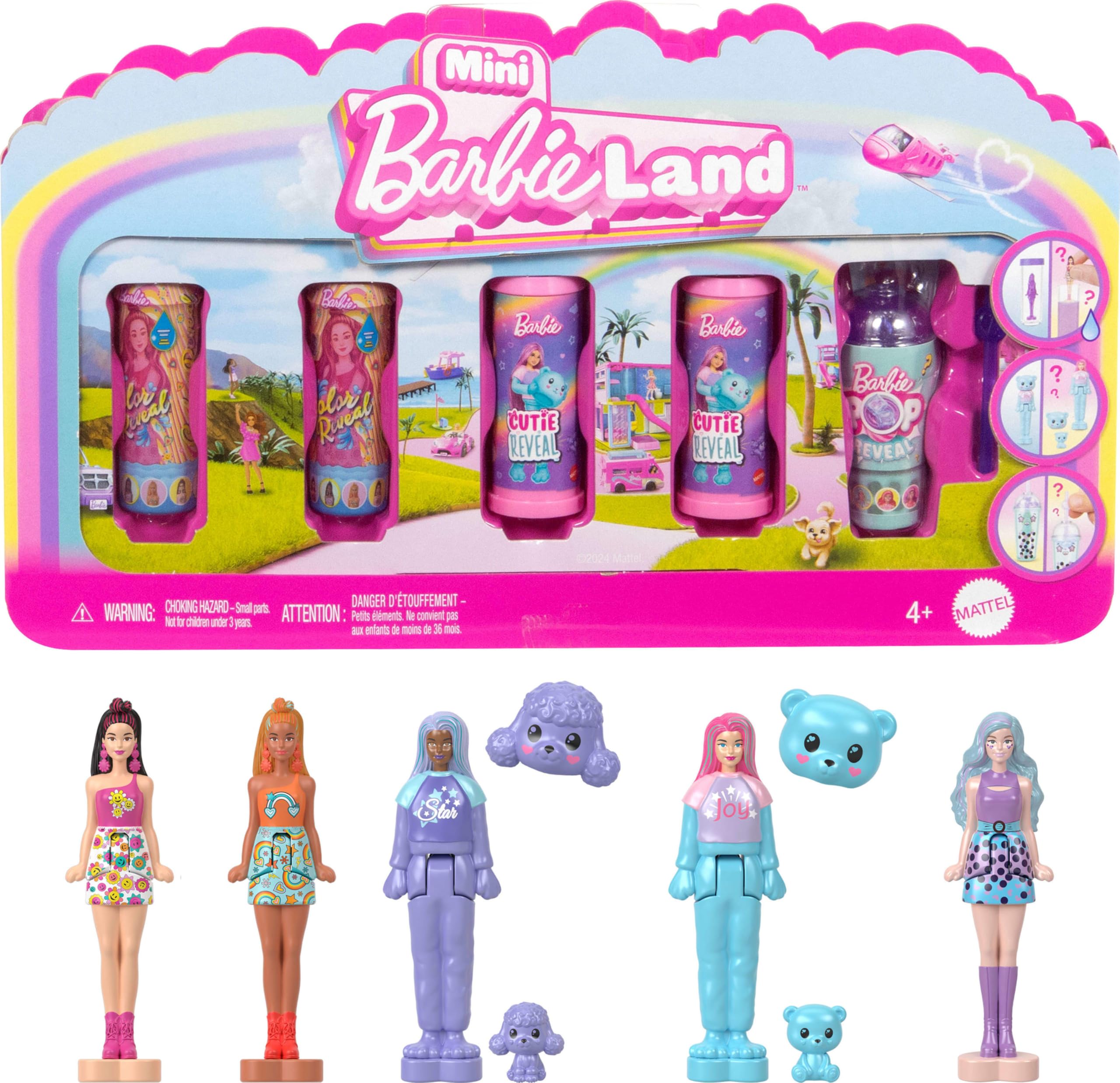 Barbie Mini Barbie Land 5er-Pack Pop Reveal-Puppen – 1,5 Zoll große Sammlerpuppen für Kinder ab 4 Jahren