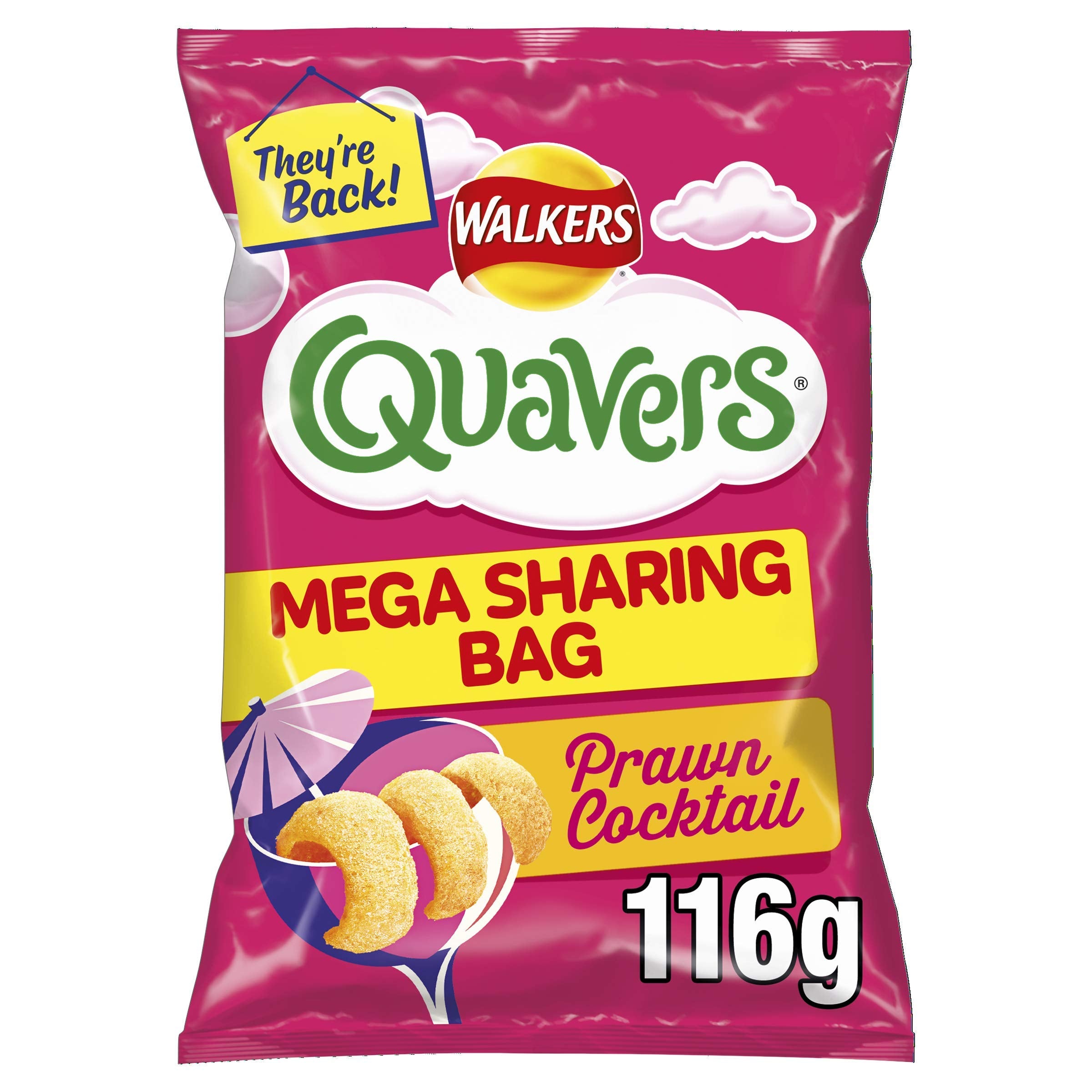 Walkers Quavers Krabbencocktail-Chips, 116 g Beutel zum Teilen, Karton mit 12 Stück