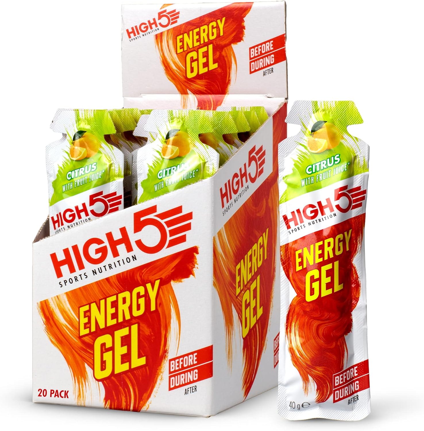 HIGH5 Energy Gel Citrus – Natürliches Fruchtsaft-Energiegel für Ausdauersport (20 x 38g)