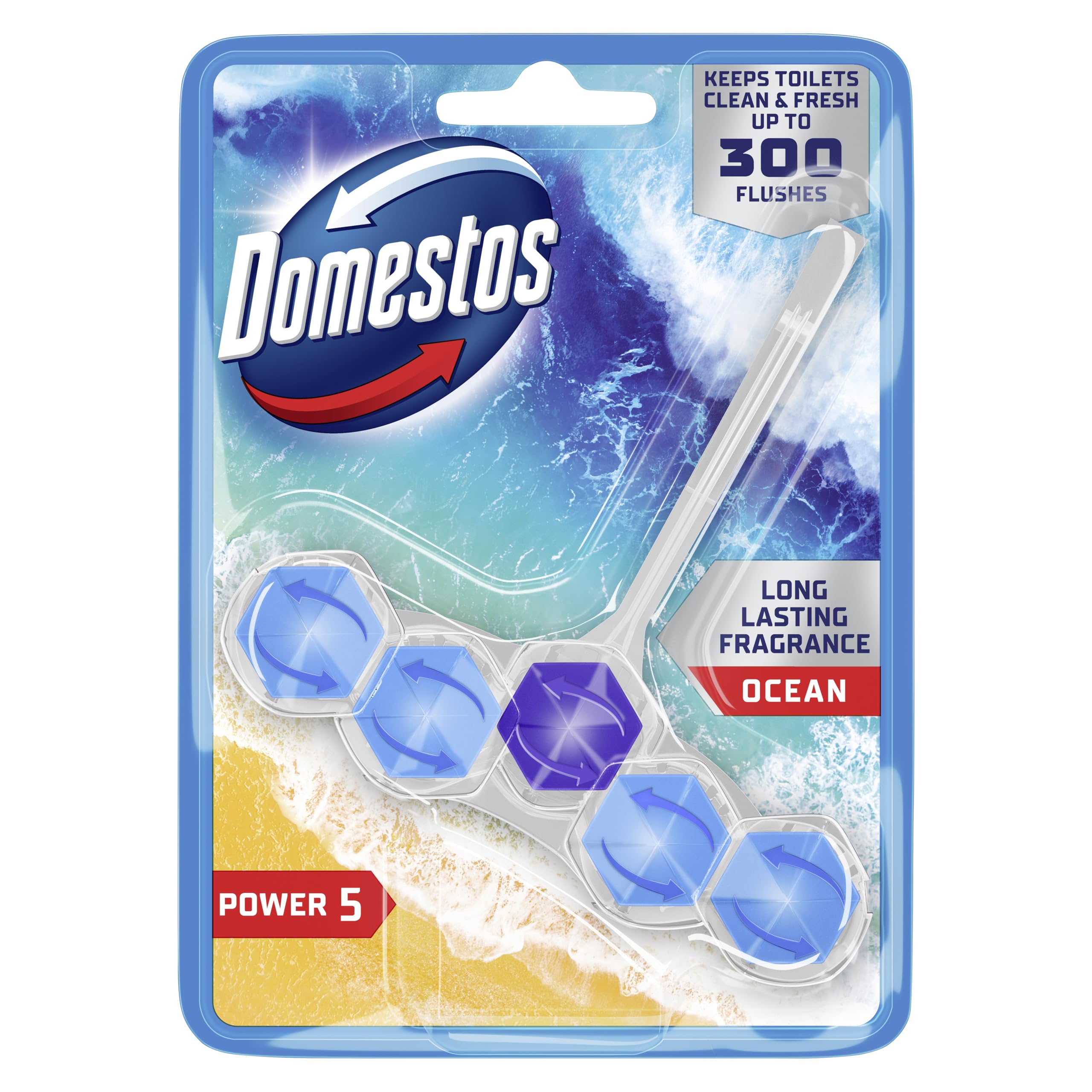 Domestos Power 5 Ocean WC-Stein – Langanhaltender Toiletten-Erfrischer für bis zu 300 Spülungen