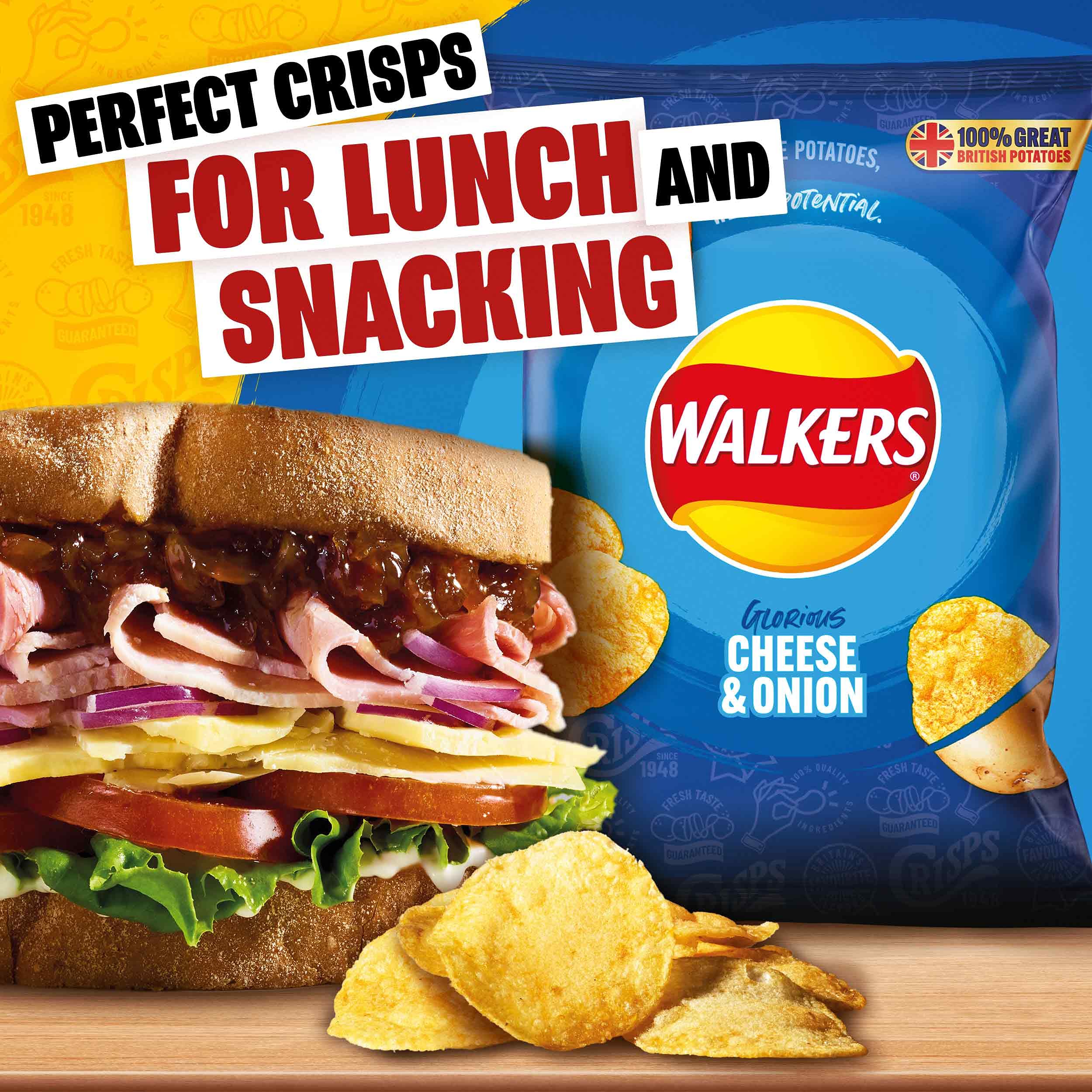 Walkers Käse und Zwiebeln Vegetarische Multipack Chips, 6x25g