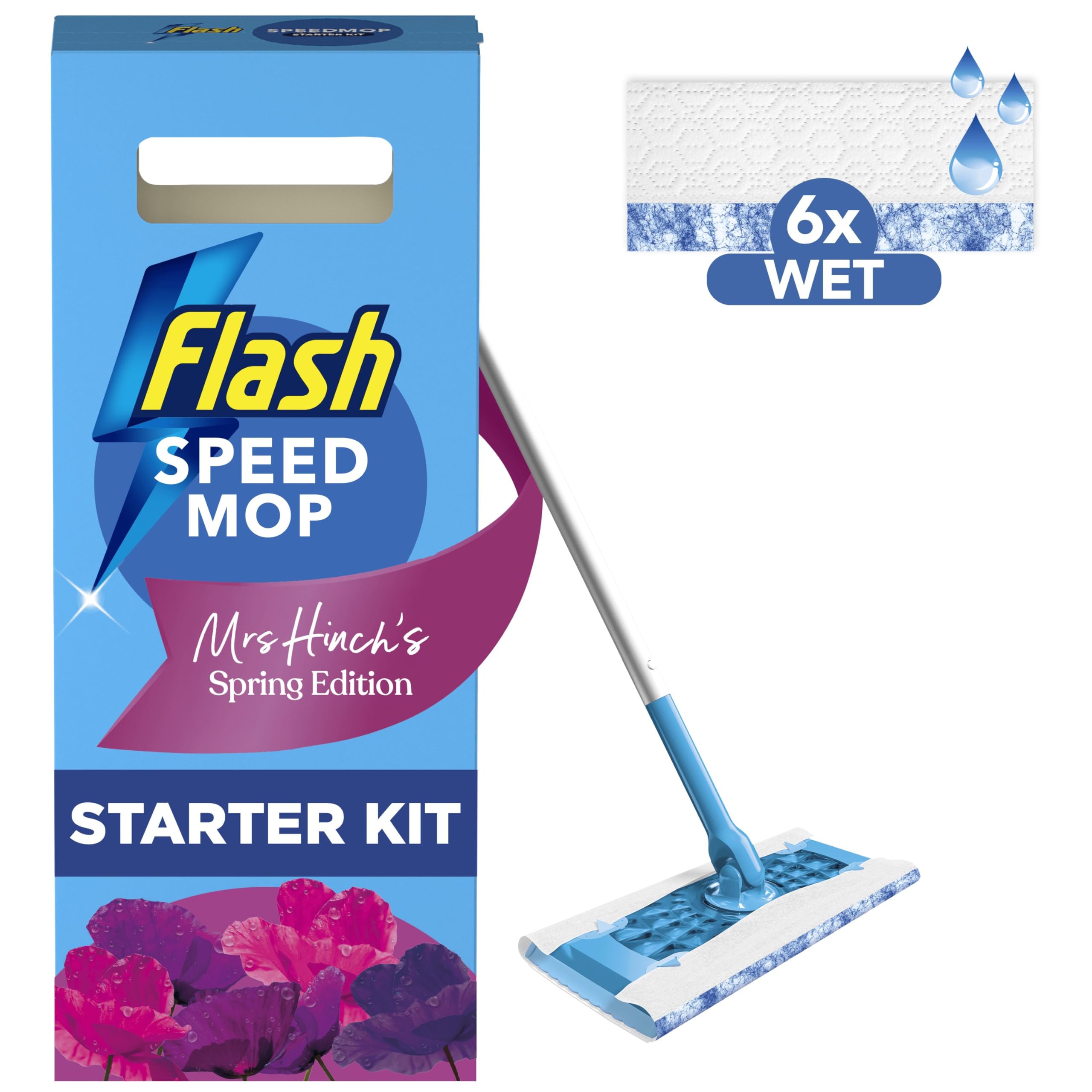 Flash Speedmop Bodenreiniger-Starterset mit Nass-Nachfüllpackungen – 1 Mopp + 6 Tücher