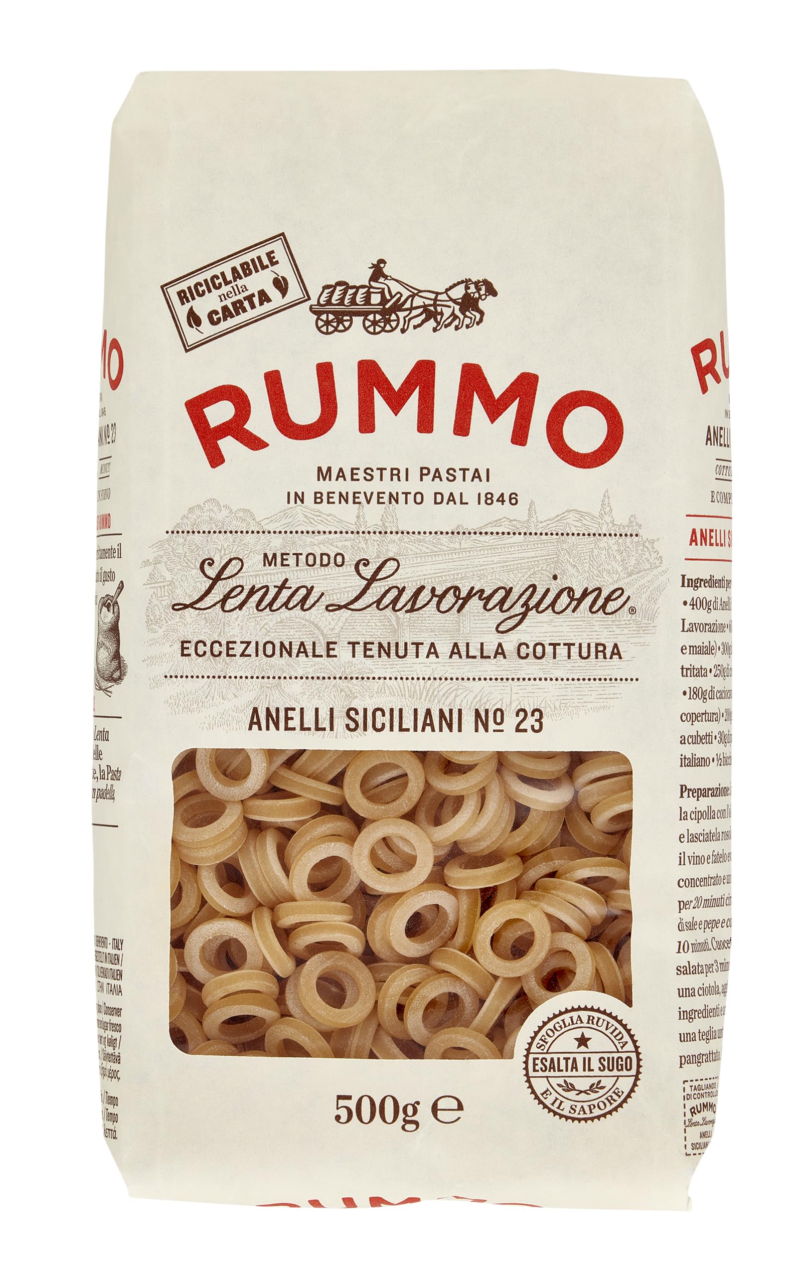 Rummo Anelli Siciliani Nr. 23 – Von Hand gefertigte sizilianische Pasta-Reifen, 500 g