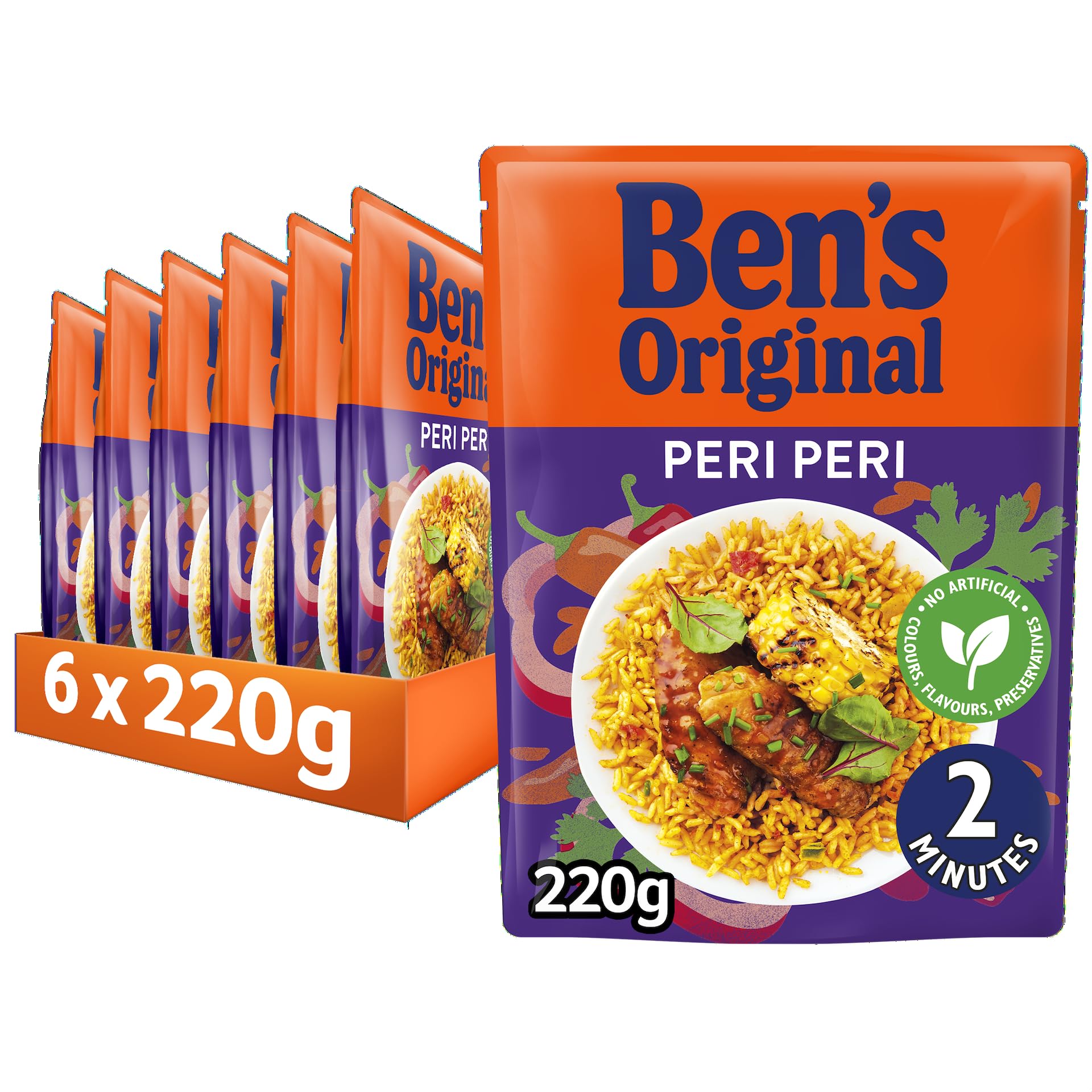 Ben's Original Peri Peri Mikrowellenreis, 6 x 220 g Beutel – vegetarisch, ohne künstliche Zusatzstoffe