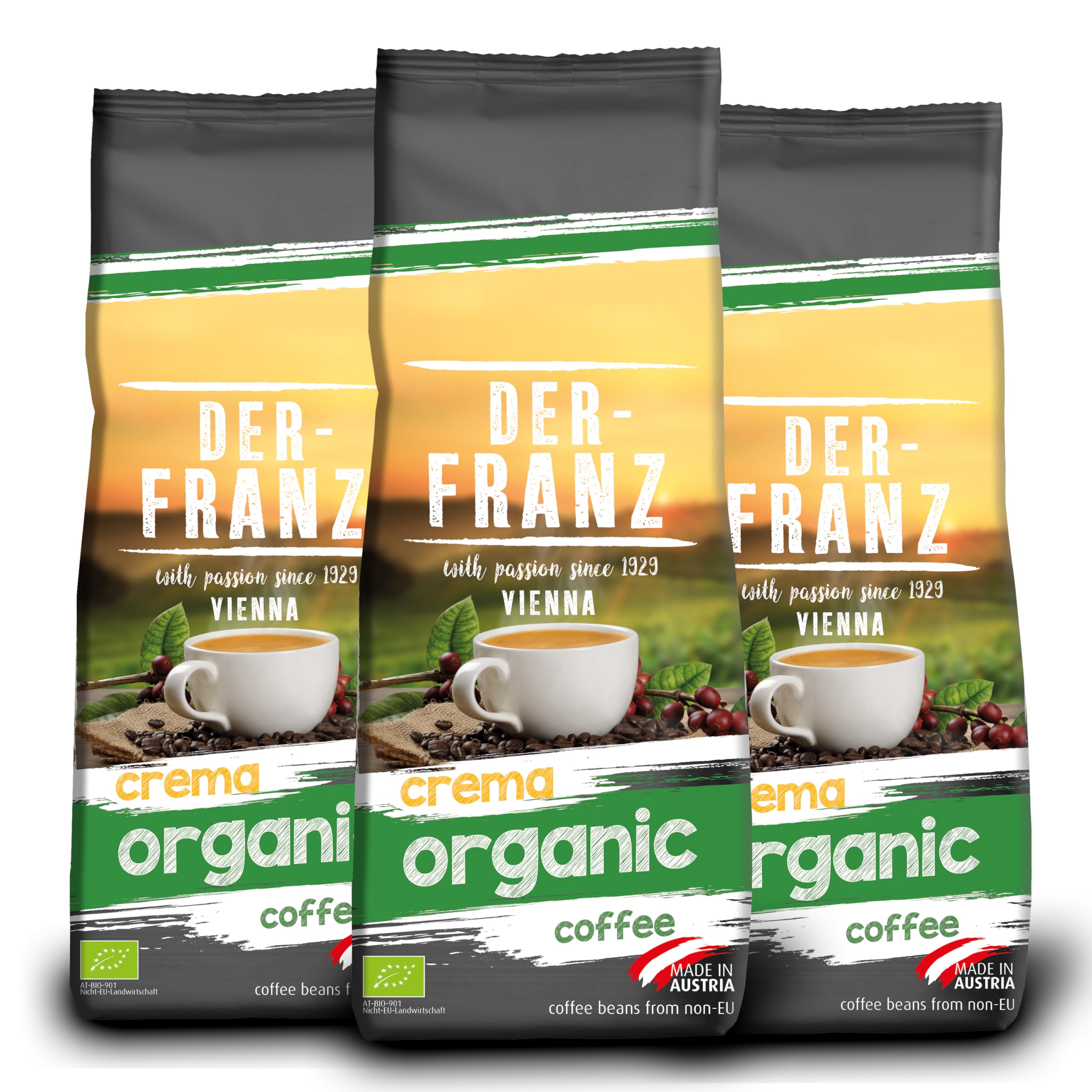 Der-Franz Crema Bio-Kaffee, ganze Bohne, 3 x 500 g