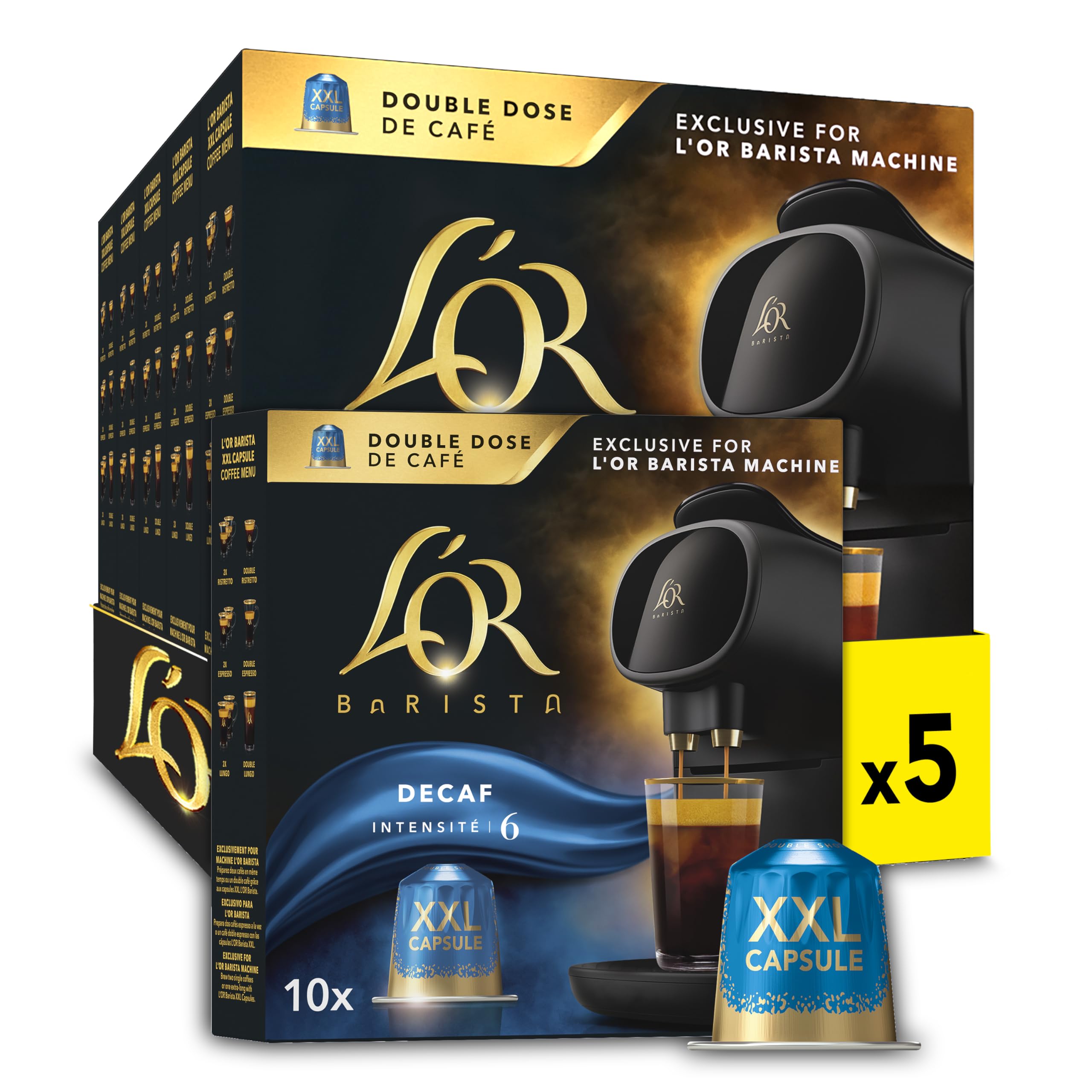 L'OR Barista Double Decaffeinato XXL Aluminium-Kaffeekapseln – 50er-Packung (5 x 10 Pads)
