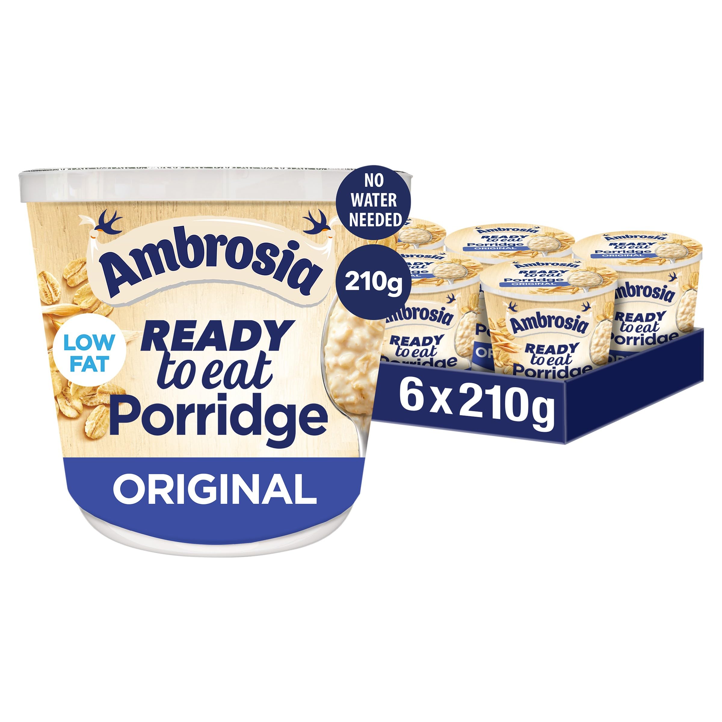 Ambrosia Original verzehrfertige Porridge-Töpfe mit britischem Vollkornhafer, 210 g (6er-Pack)