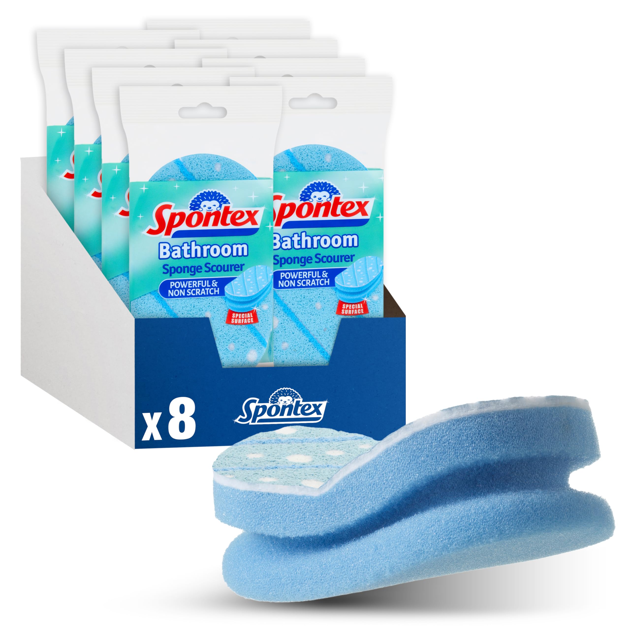 Spontex Badezimmer-Scheuerschwamm – Robustes, kratzfestes Reinigungswerkzeug für Badewanne und Dusche