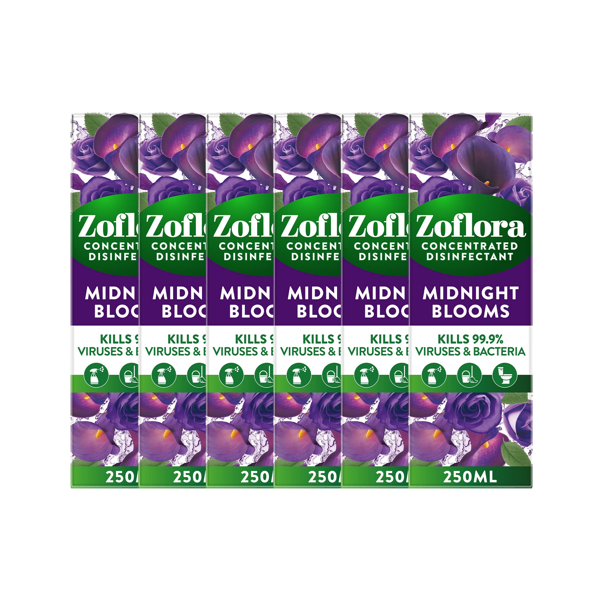 Zoflora Midnight Blooms Konzentriertes 3-in-1-Mehrzweckdesinfektionsmittel (6 x 250 ml)