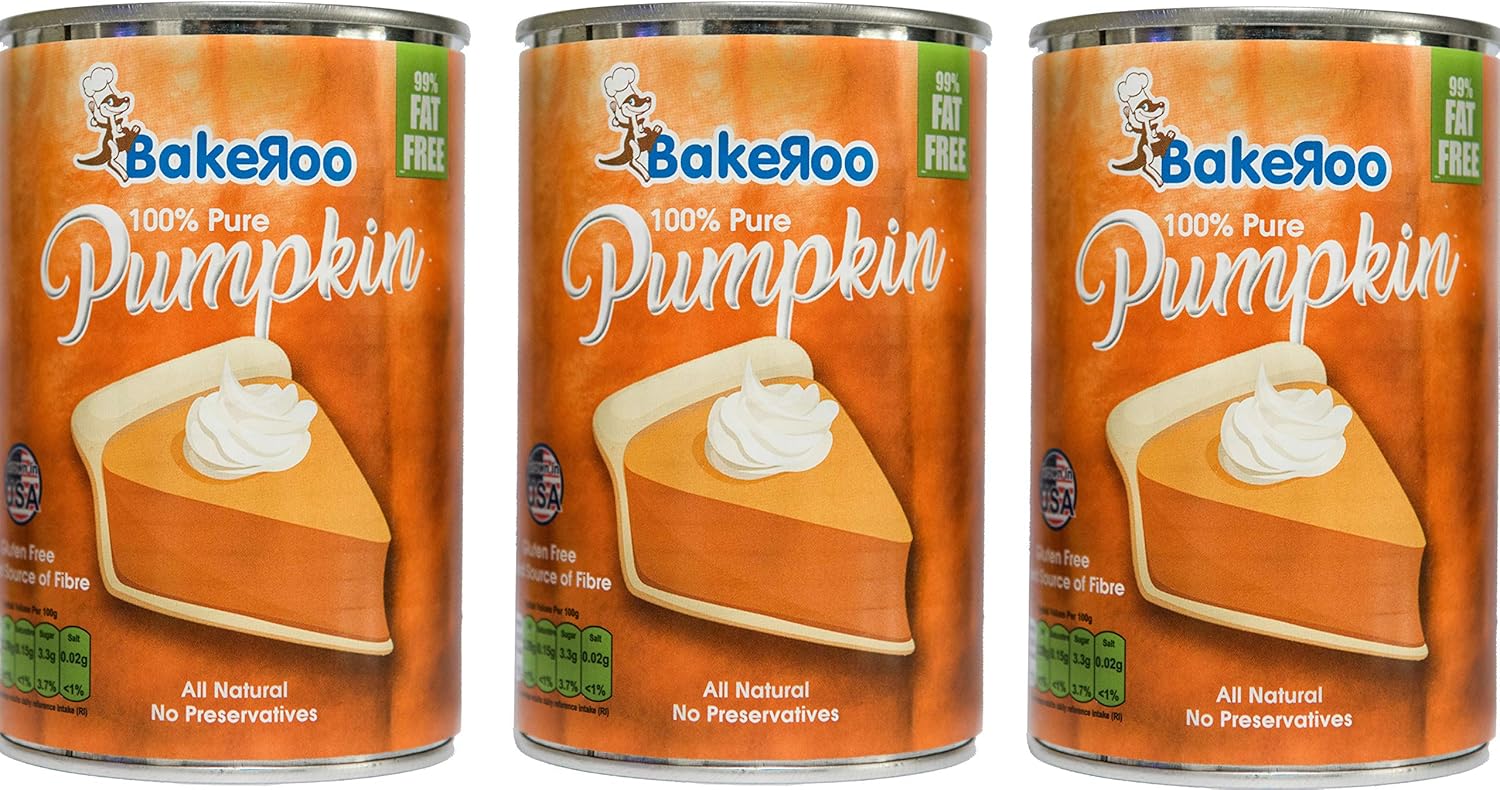 Bakeroo Kürbispüree aus der Dose (Kürbiskuchenfüllung), 100 % natürlich – 3er-Packung, je 425 g