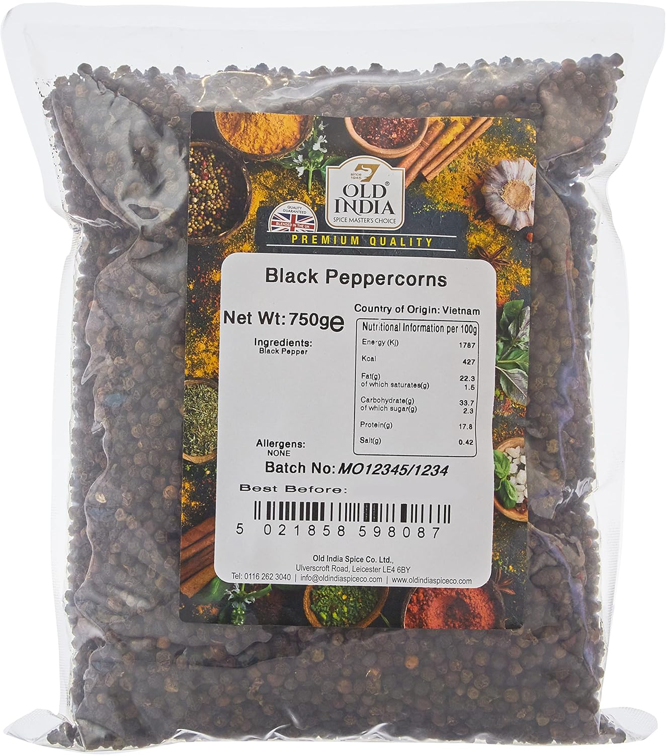 Old India Schwarze Pfefferkörner 750g - Reine, natürliche Gewürze zum Kochen