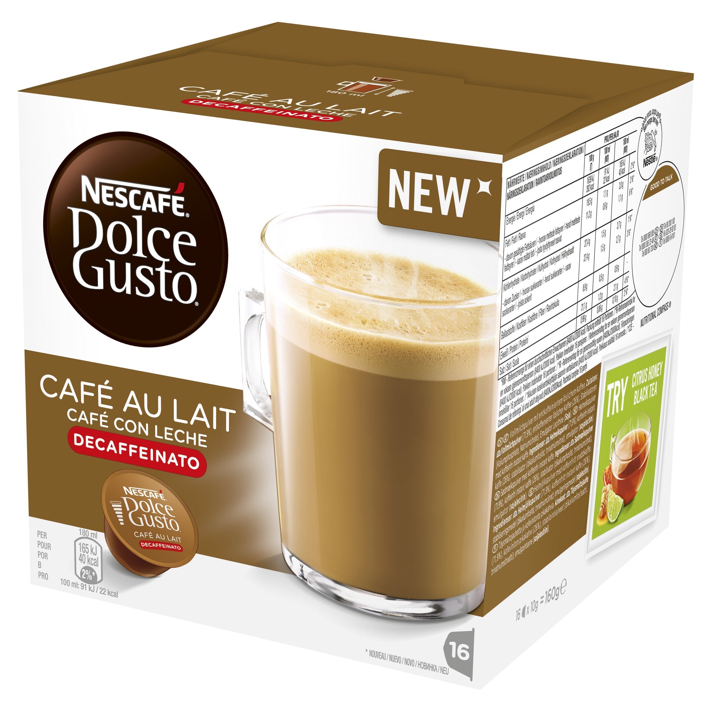 NESCAFÉ Dolce Gusto Café Au Lait entkoffeiniert, 16 Kapseln