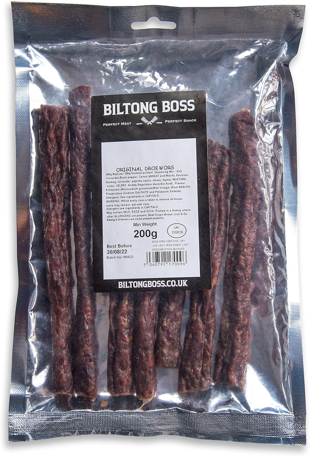 Biltong Boss Original Beef Droewors – Authentische südafrikanische Trockenwürste, proteinreicher Fleischsnack