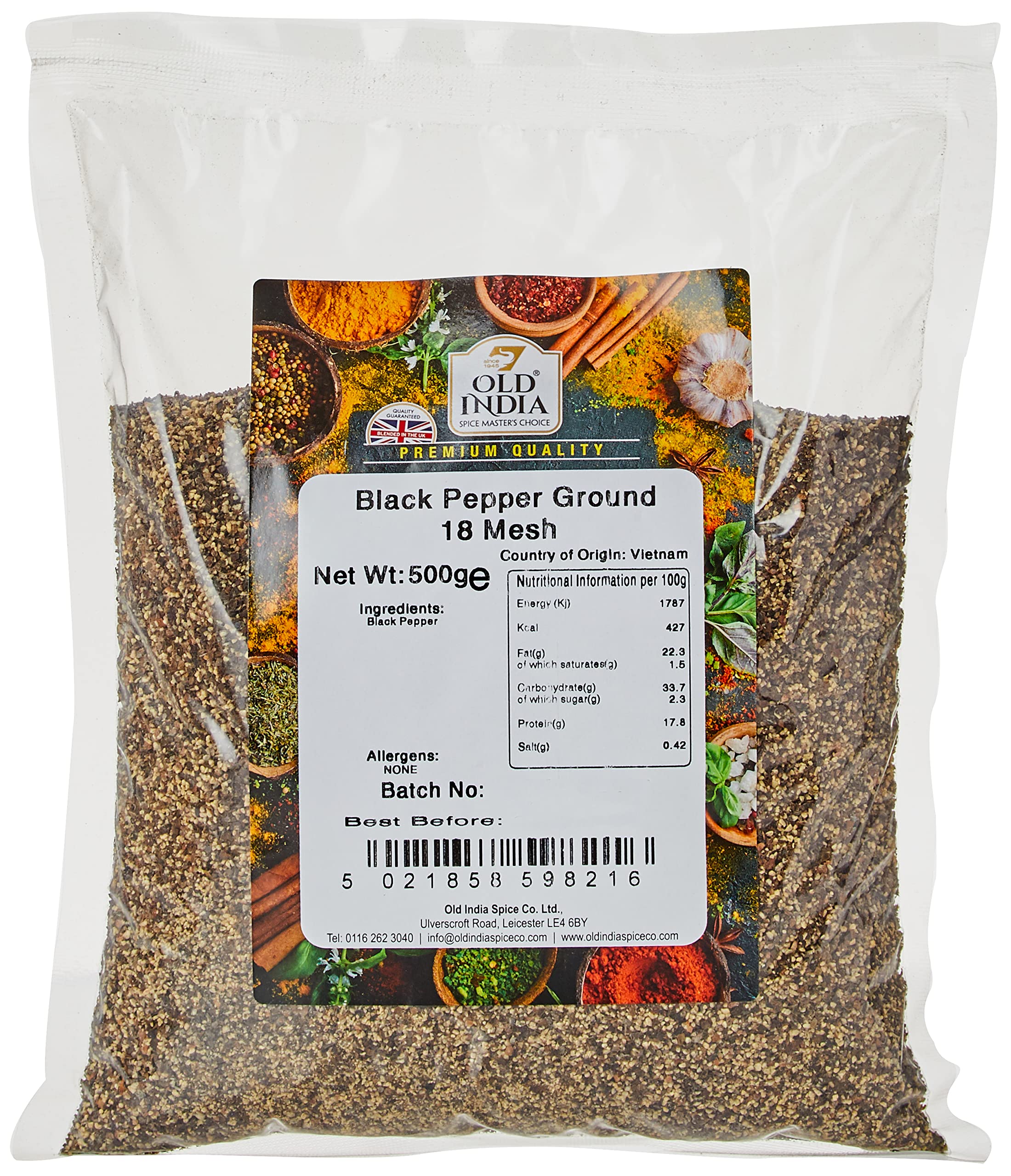 Old India Schwarzer Pfeffer gemahlen 18 Mesh 500g