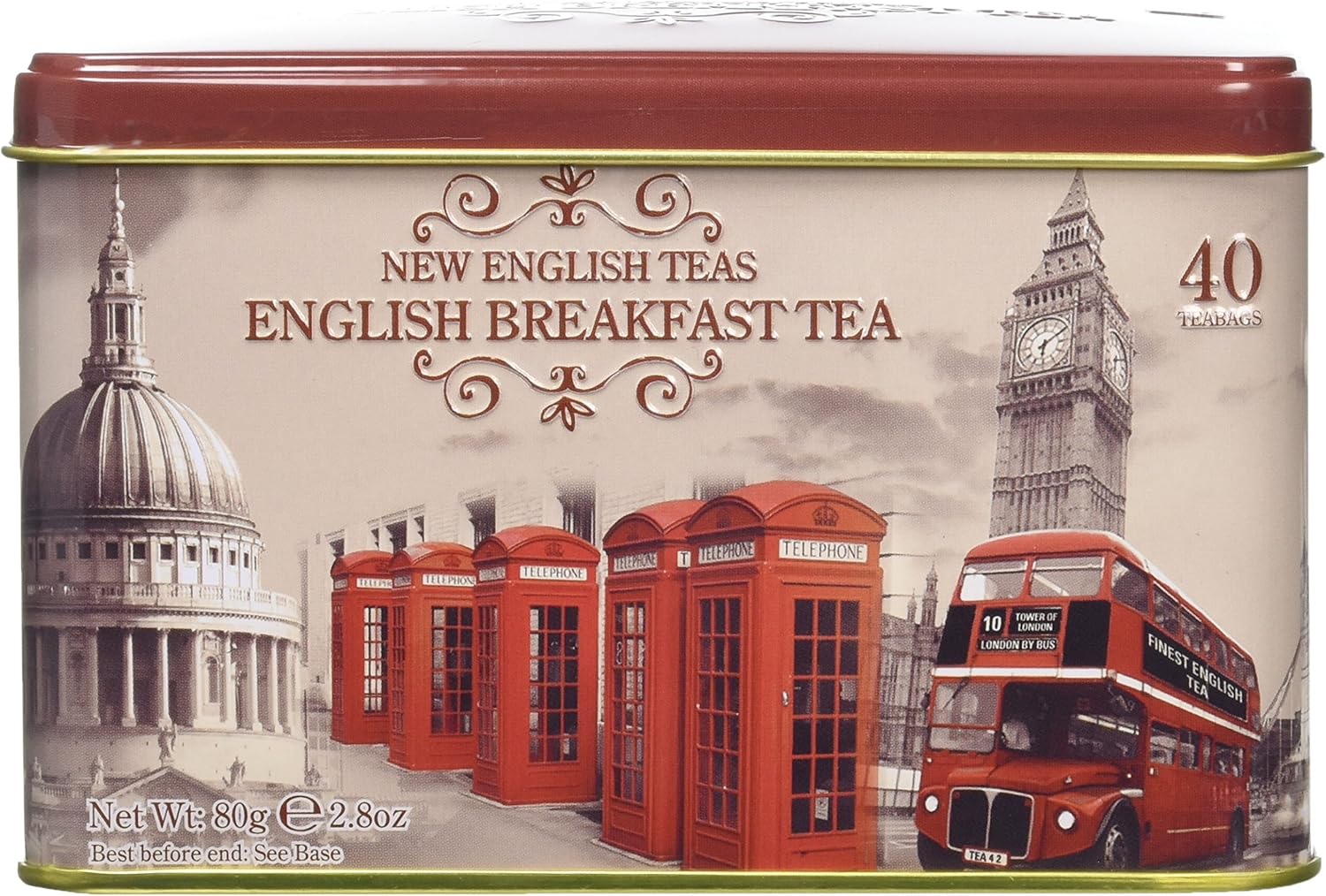 New English Teas Vintage London Teedose mit 40 English Breakfast Teebeuteln