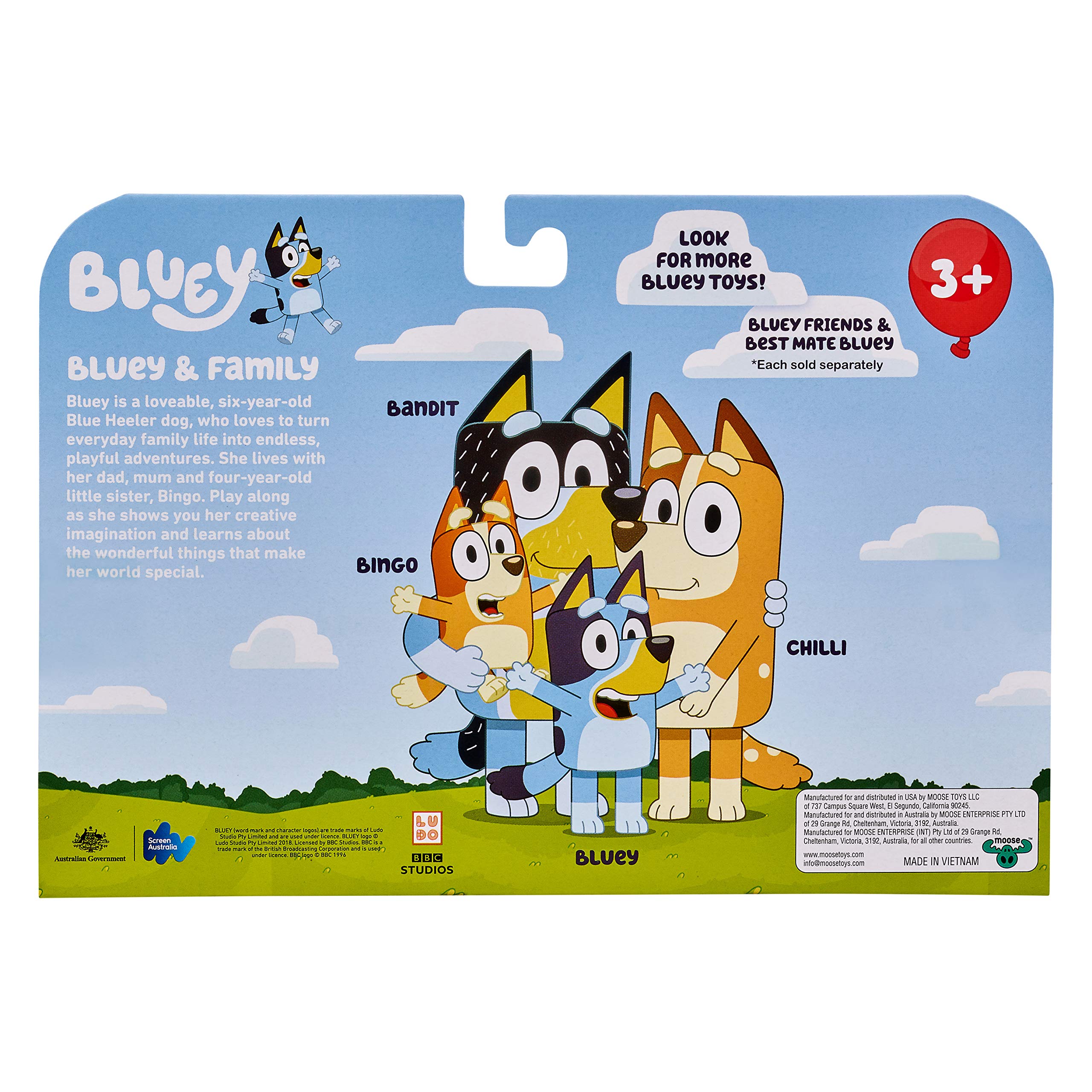 4er-Pack Figuren der Bluey-Familie – bewegliche Charaktere für fantasievolles Spielen