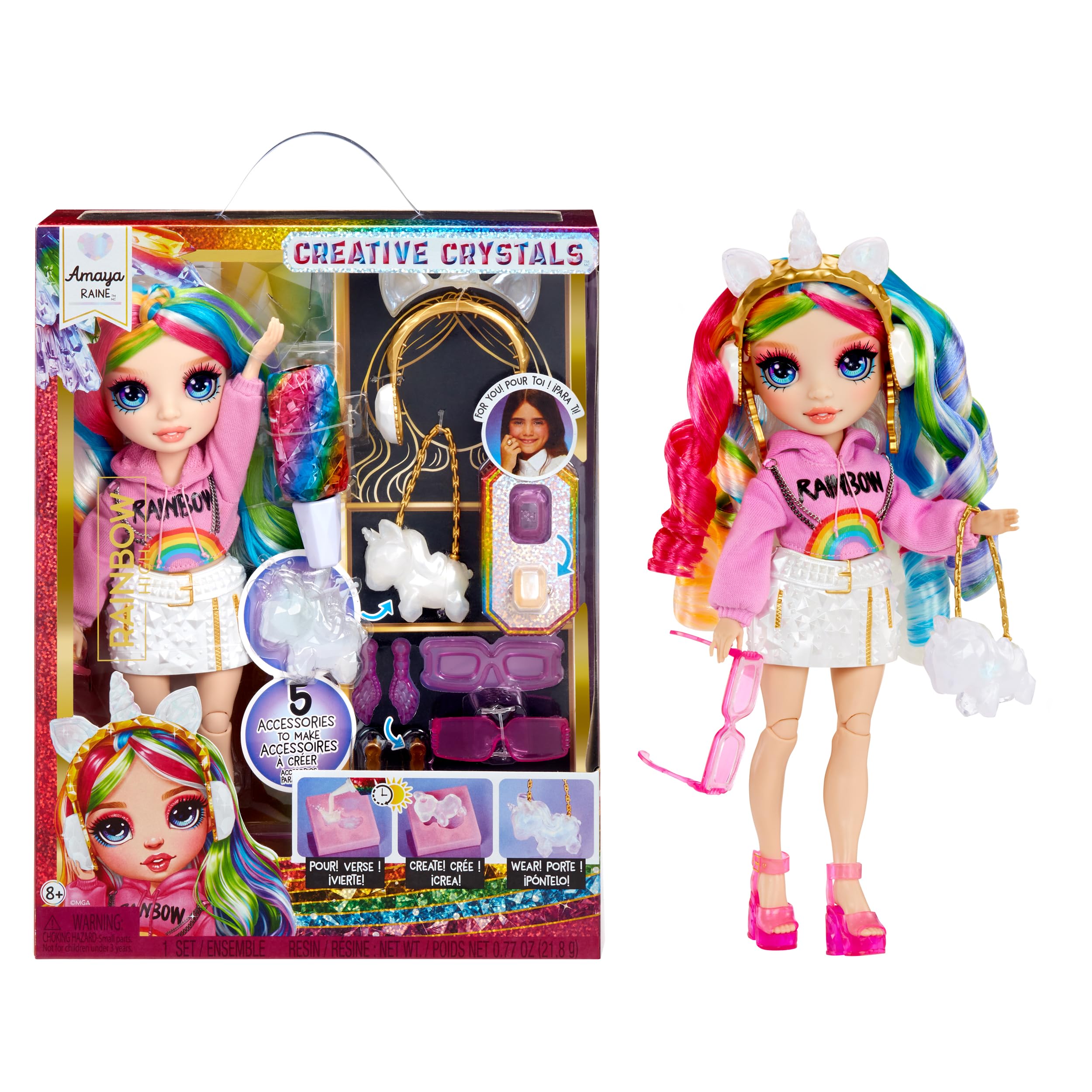 Rainbow High Creative Crystals Amaya – 28 cm große Modepuppe mit DIY-Kristall-Zubehörset