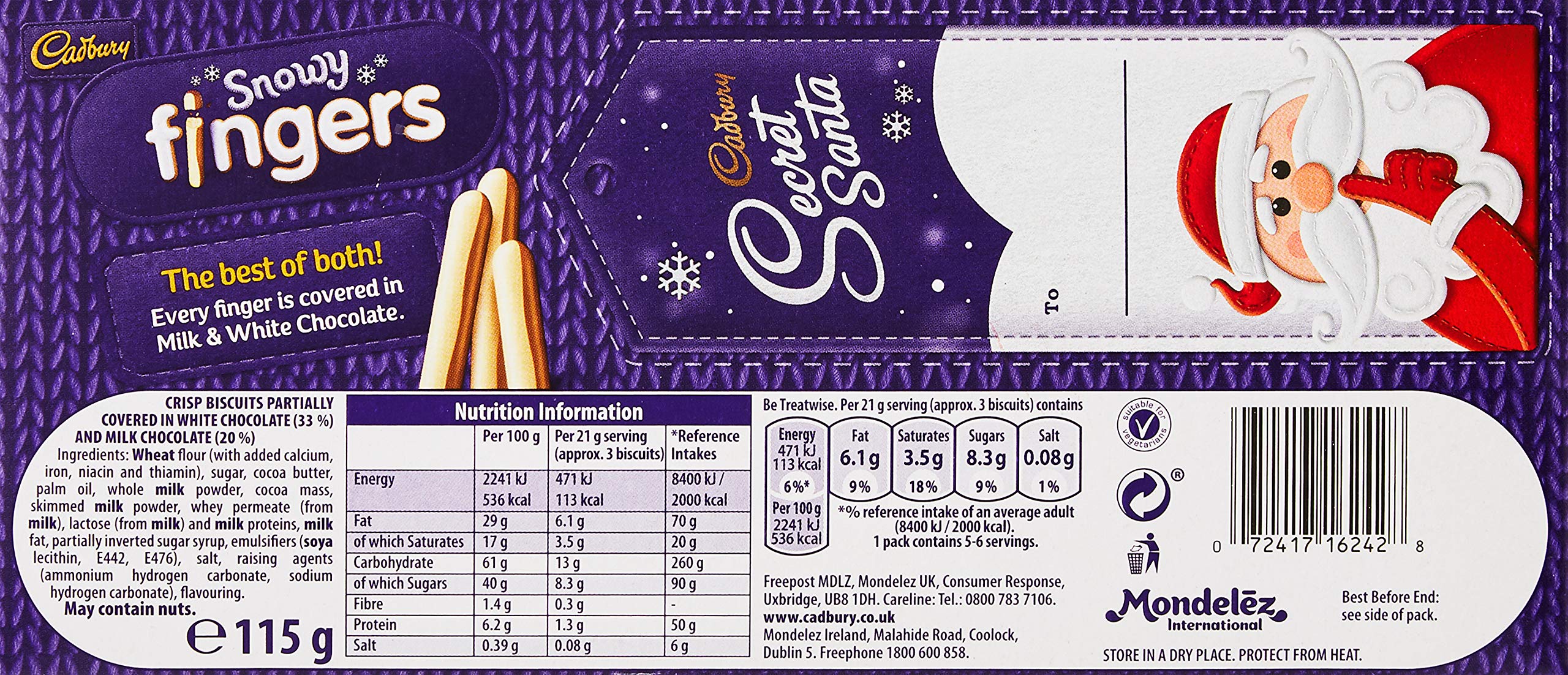 Cadbury Snowy Fingers Schokoladenkekse in limitierter Auflage, 115 g