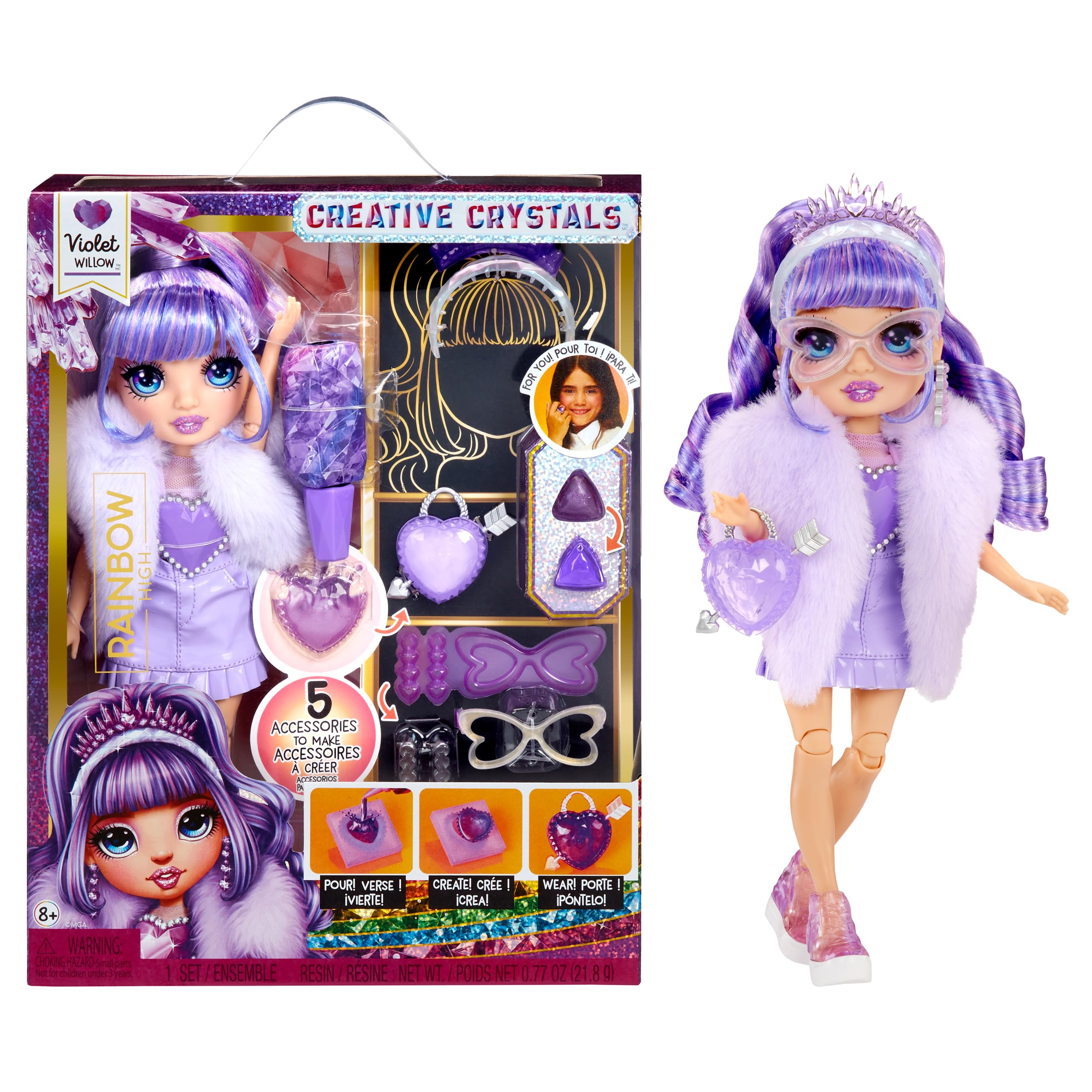 Rainbow High Creative Crystals Violett – Lila 28 cm Modepuppe mit DIY Crystal Make It Kit