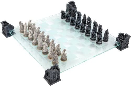Nemesis Now Vampir-Werwolf-Schachspiel im Gothic-Stil, schwarzes Glasbrett