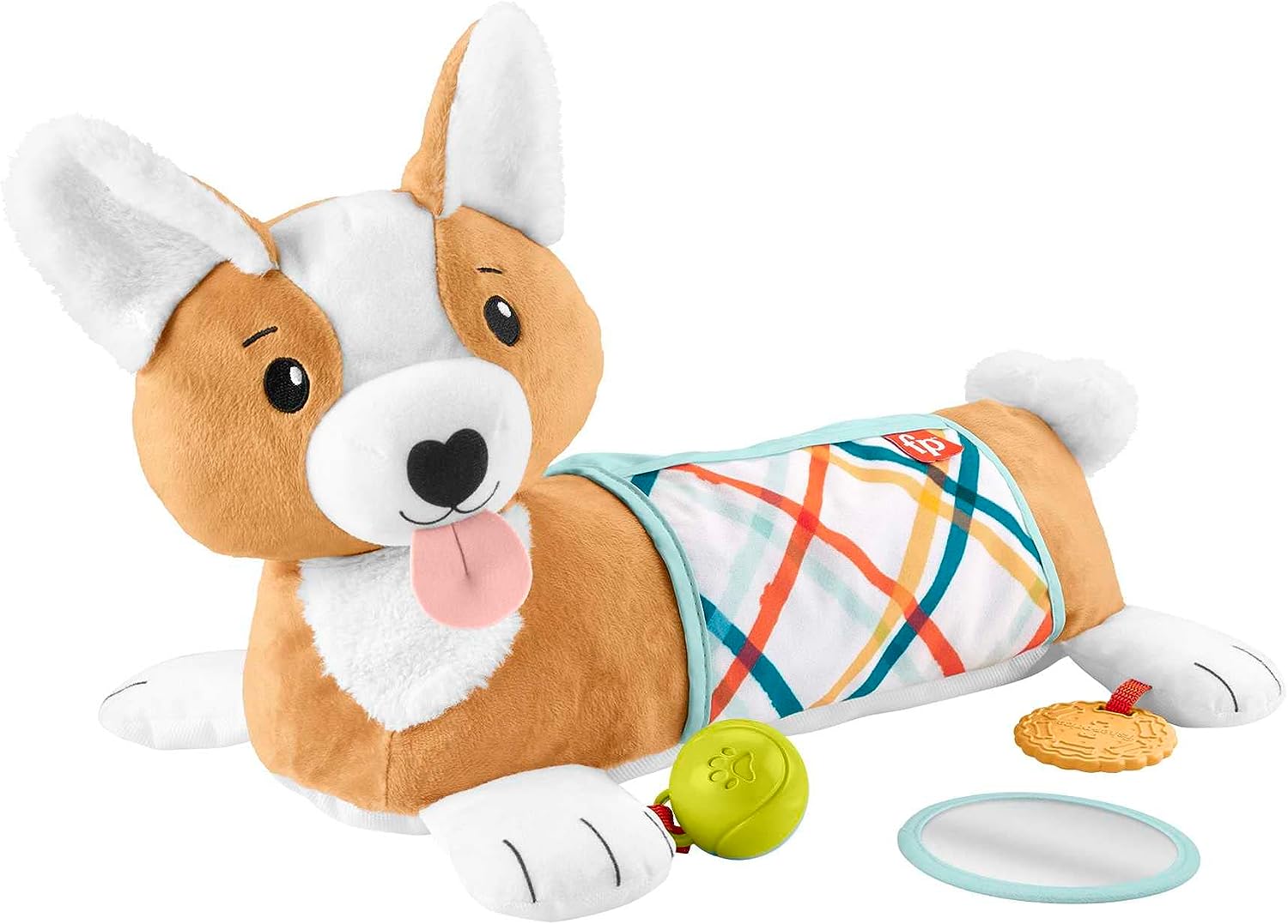 Fisher-Price 3-in-1 Puppy Tummy Time Wedge – Plüschstütze mit Rassel, Beißring und Spiegel